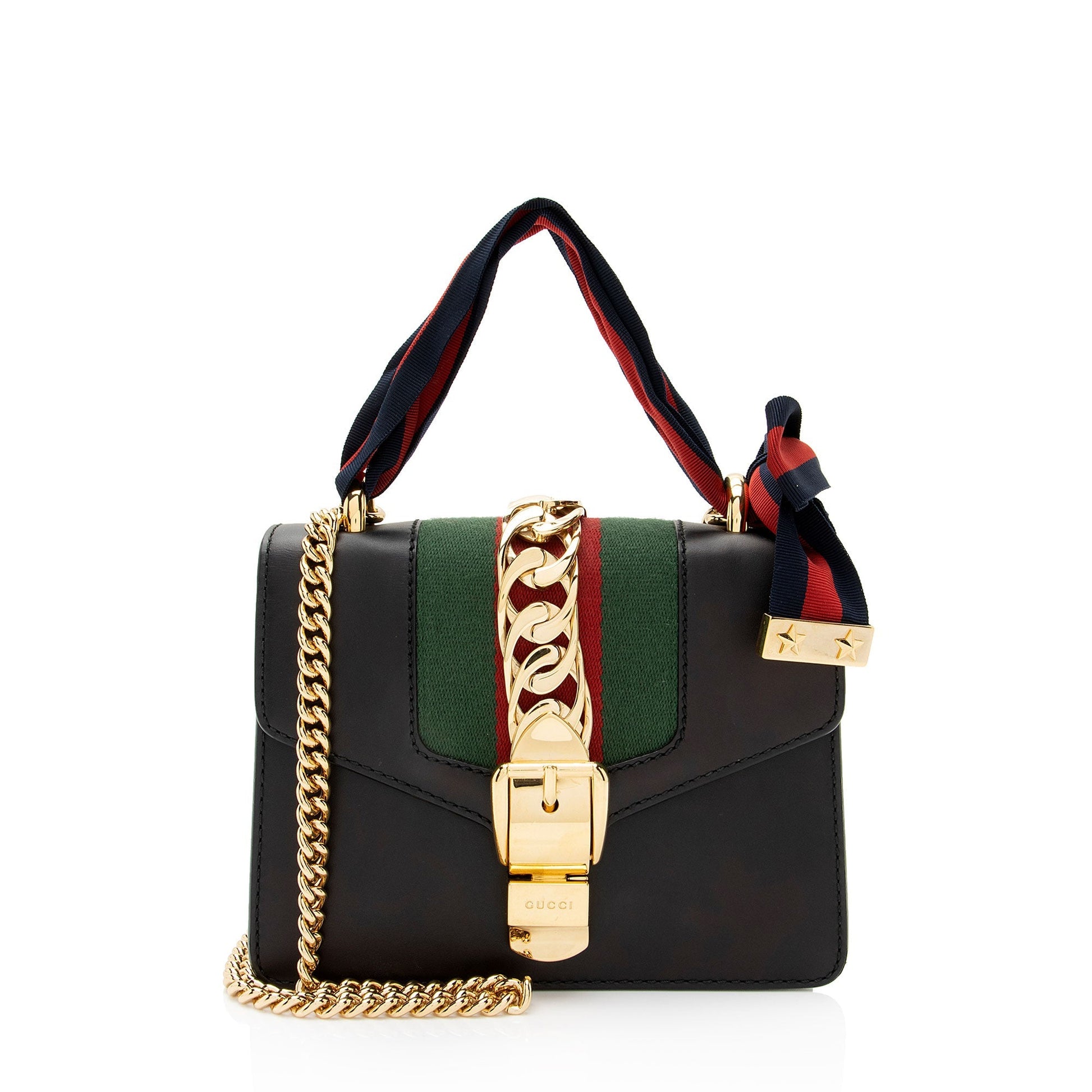 Gucci Sylvie Chain SHF-2s1qNf Leather Nylon Black Mini Crossbody Bag