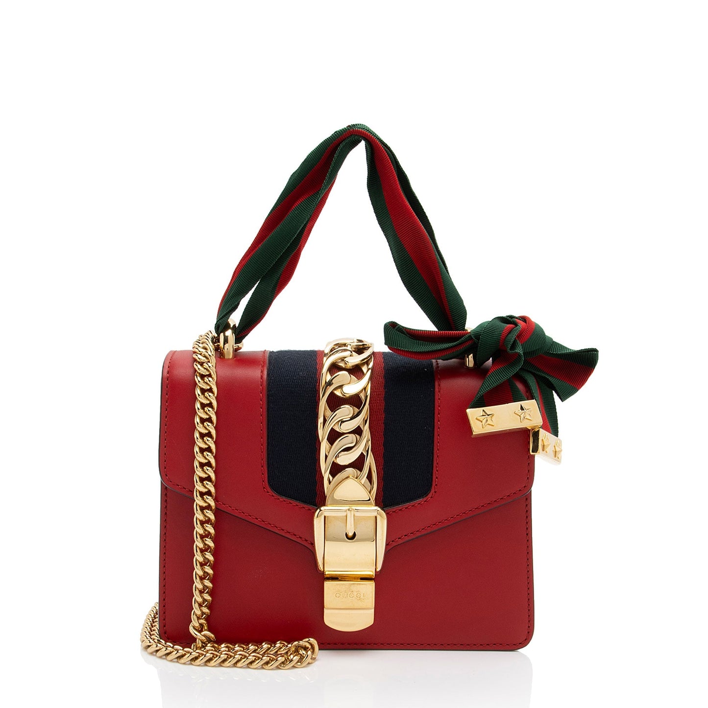 Gucci Sylvie Chain Leather Nylon Red Mini Shoulder Bag