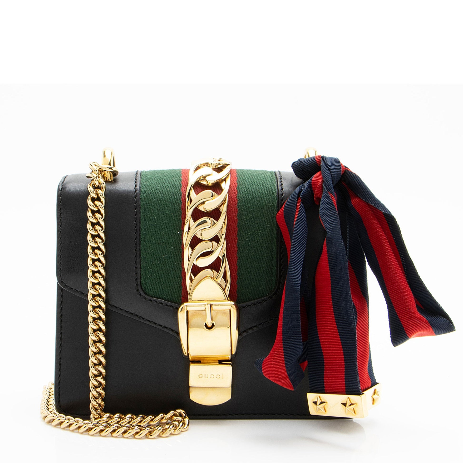 Gucci Sylvie Chain SHF-c7rwM9 Leather Nylon Black Mini Shoulder Bag