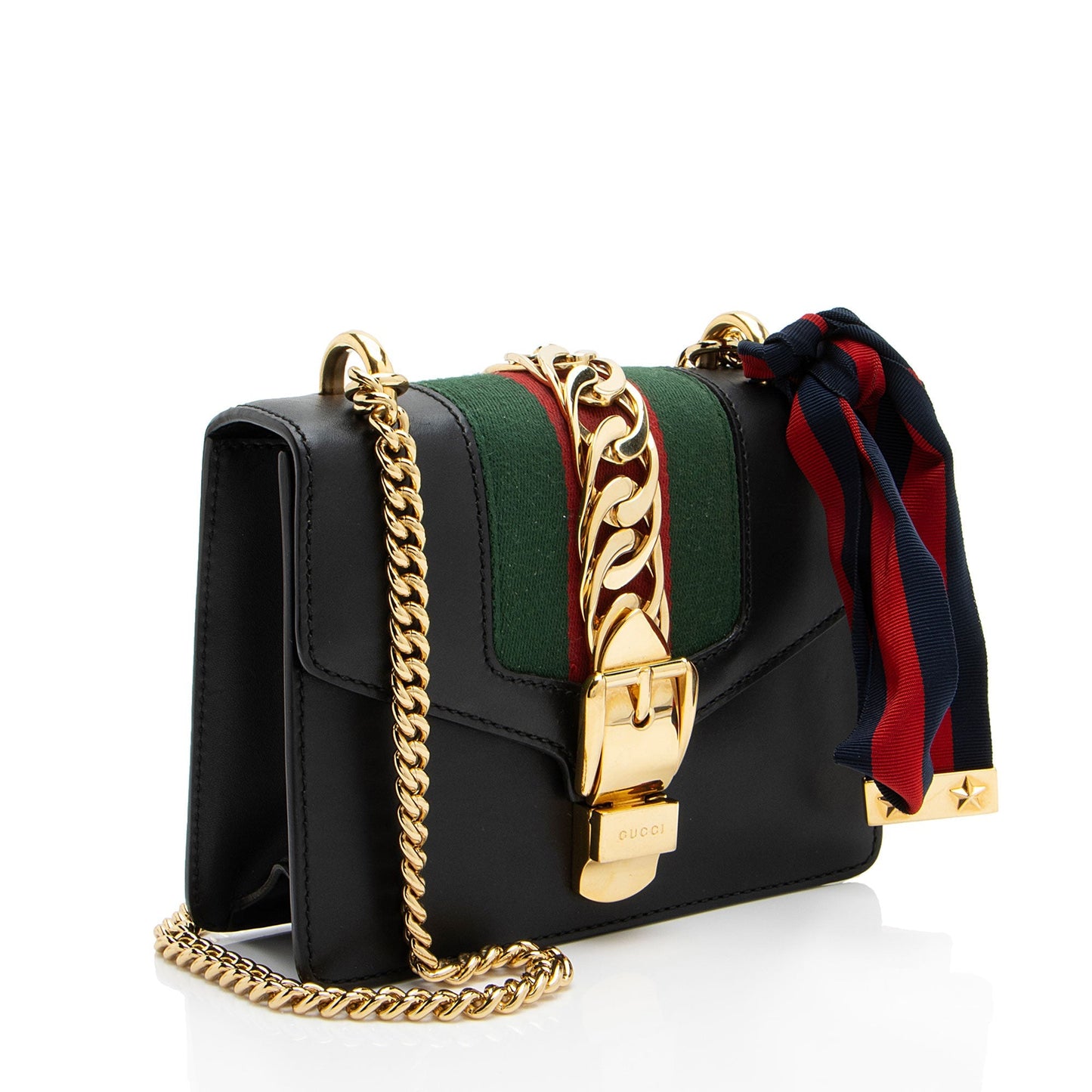 Gucci Sylvie Chain SHF-c7rwM9 Leather Nylon Black Mini Shoulder Bag