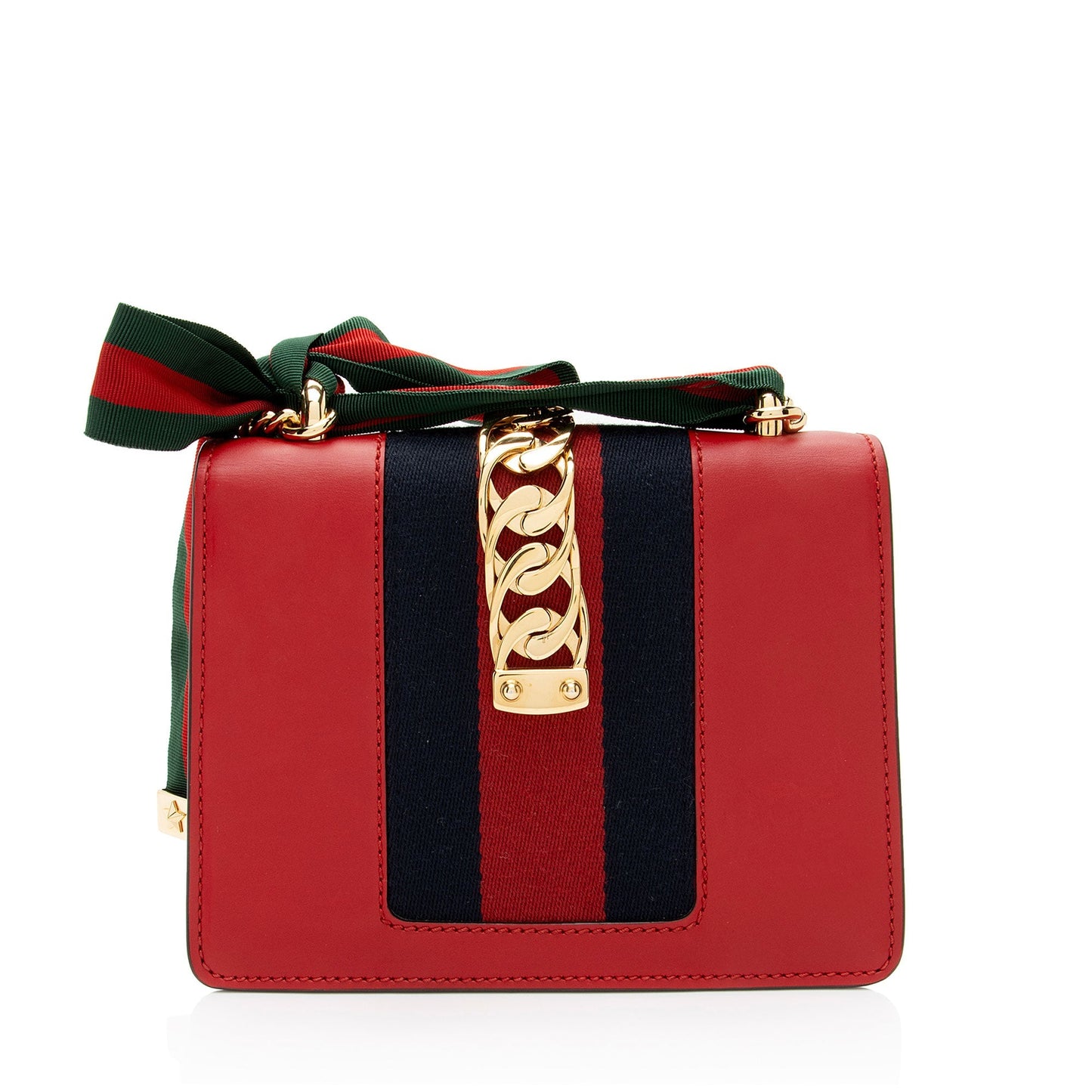 Gucci Sylvie Chain Leather Nylon Red Mini Shoulder Bag Chain Bag