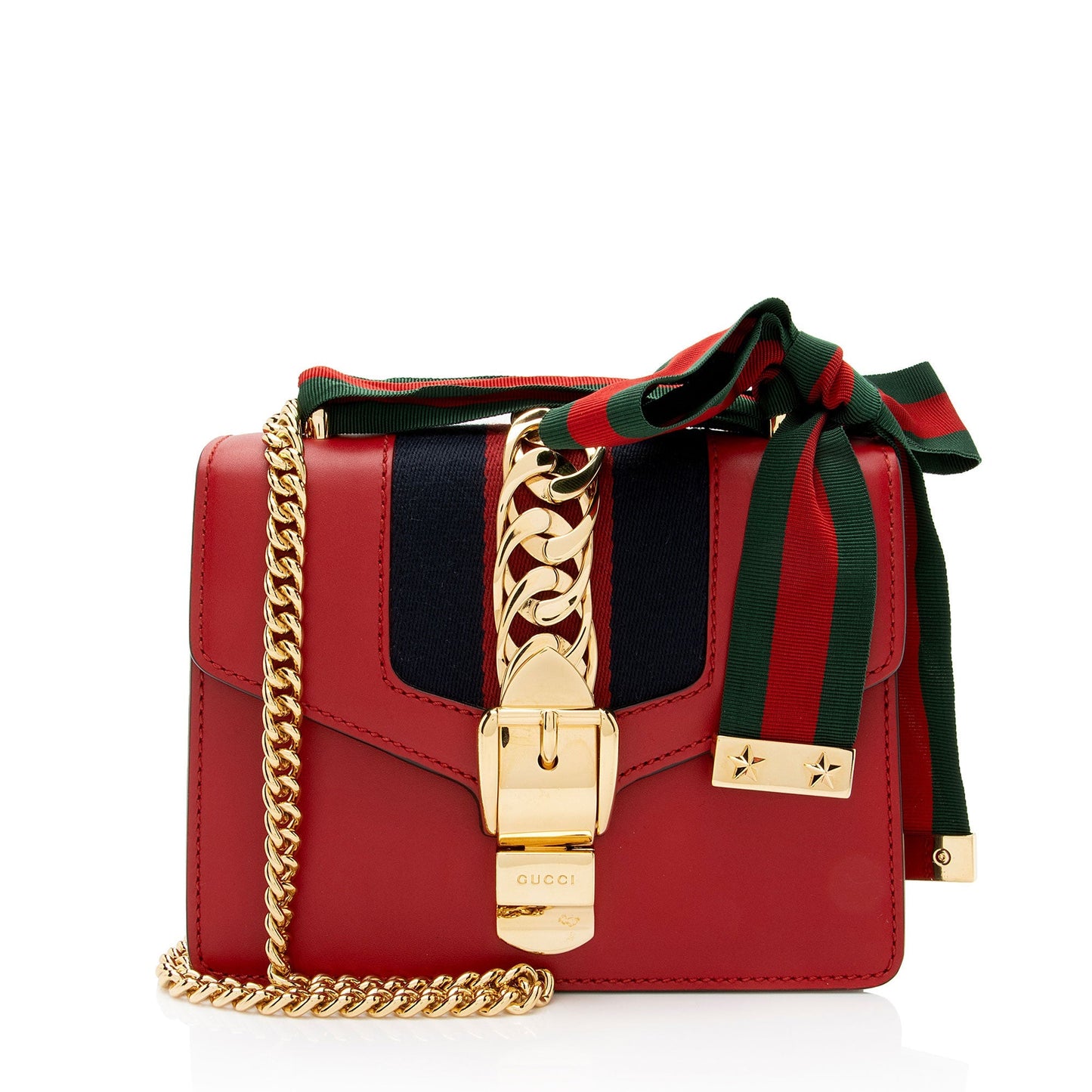 Gucci Sylvie Chain Leather Nylon Red Mini Shoulder Bag Chain Bag