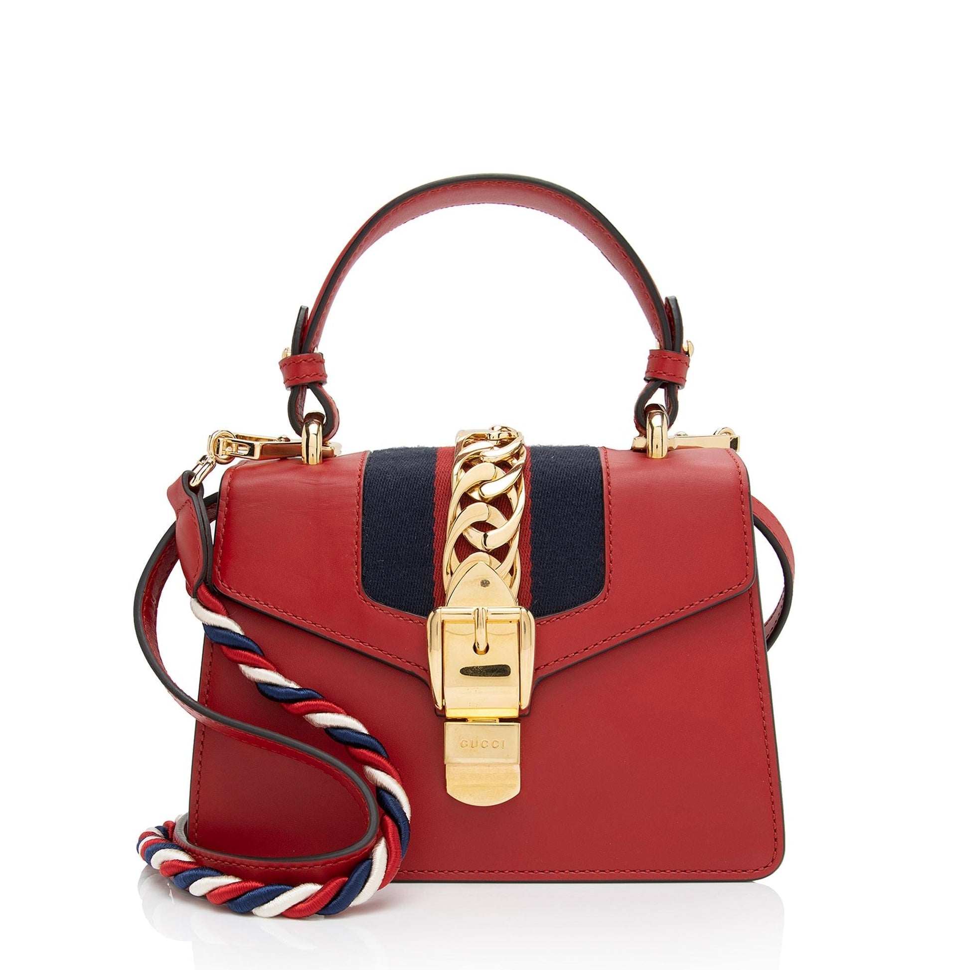 Gucci Sylvie SHF-SJmAoq Leather Nylon Red Mini Satchel Bag