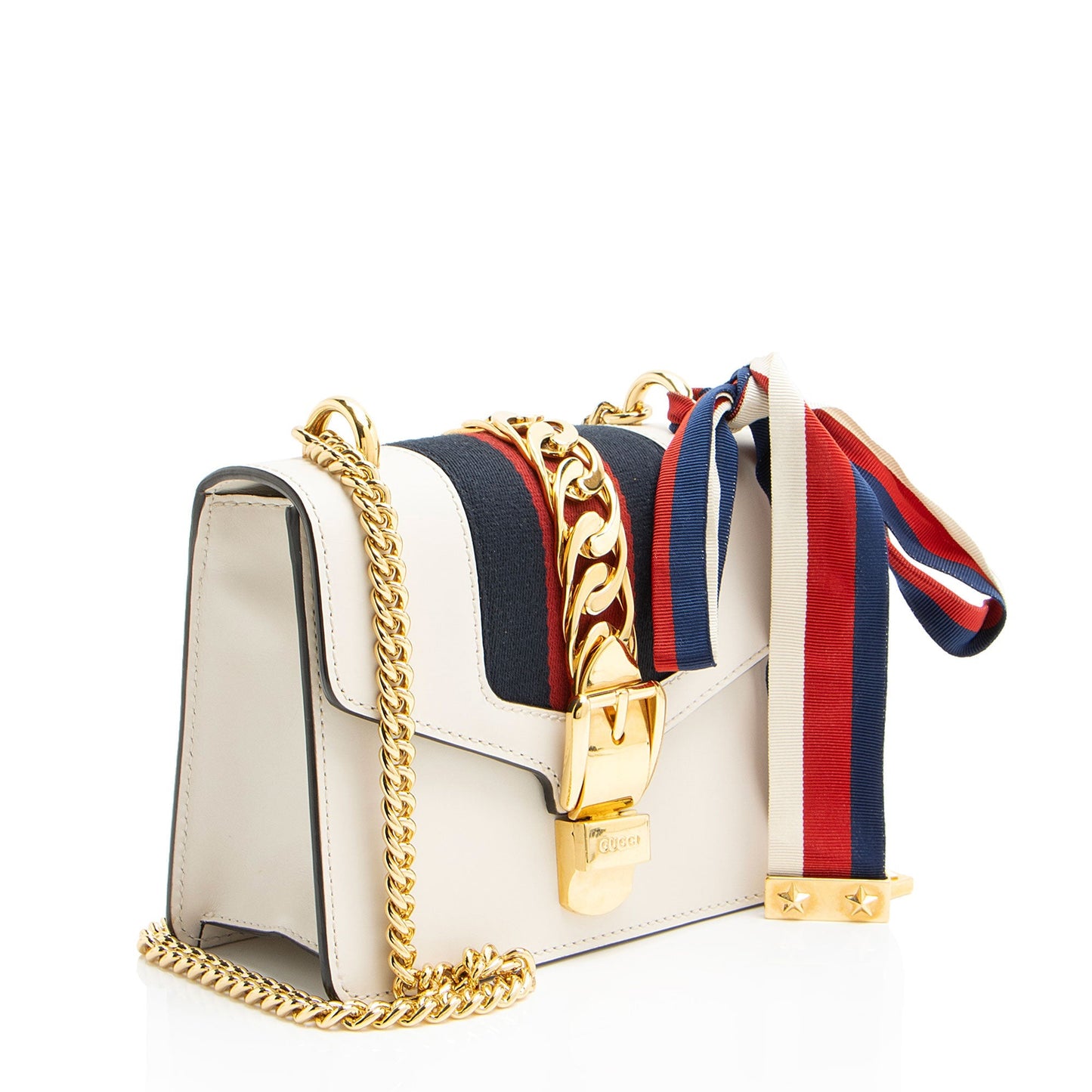 Gucci Sylvie Chain Leather Nylon White Mini Shoulder Bag