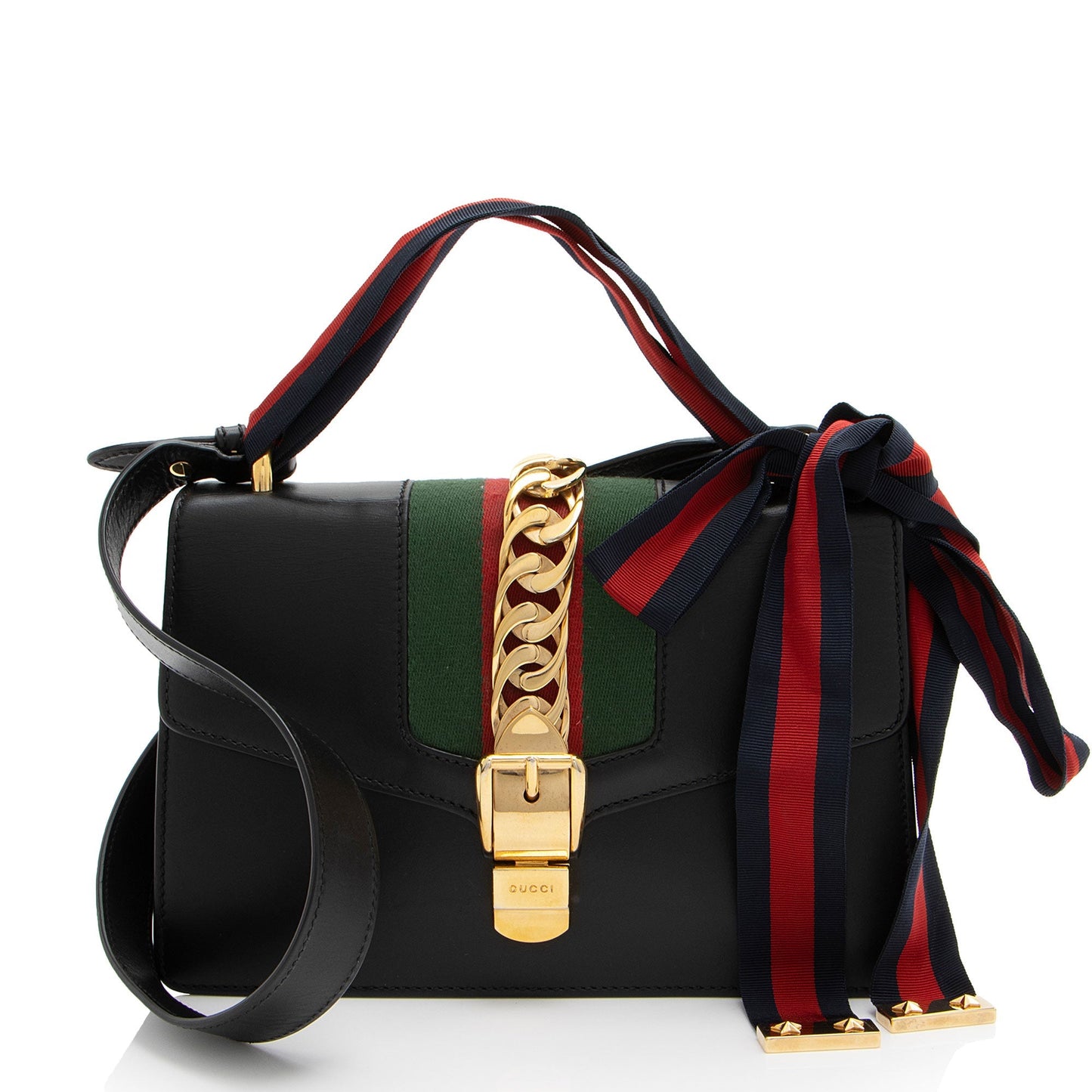 Gucci Sylvie Leather Nylon Black Small Shoulder Bag