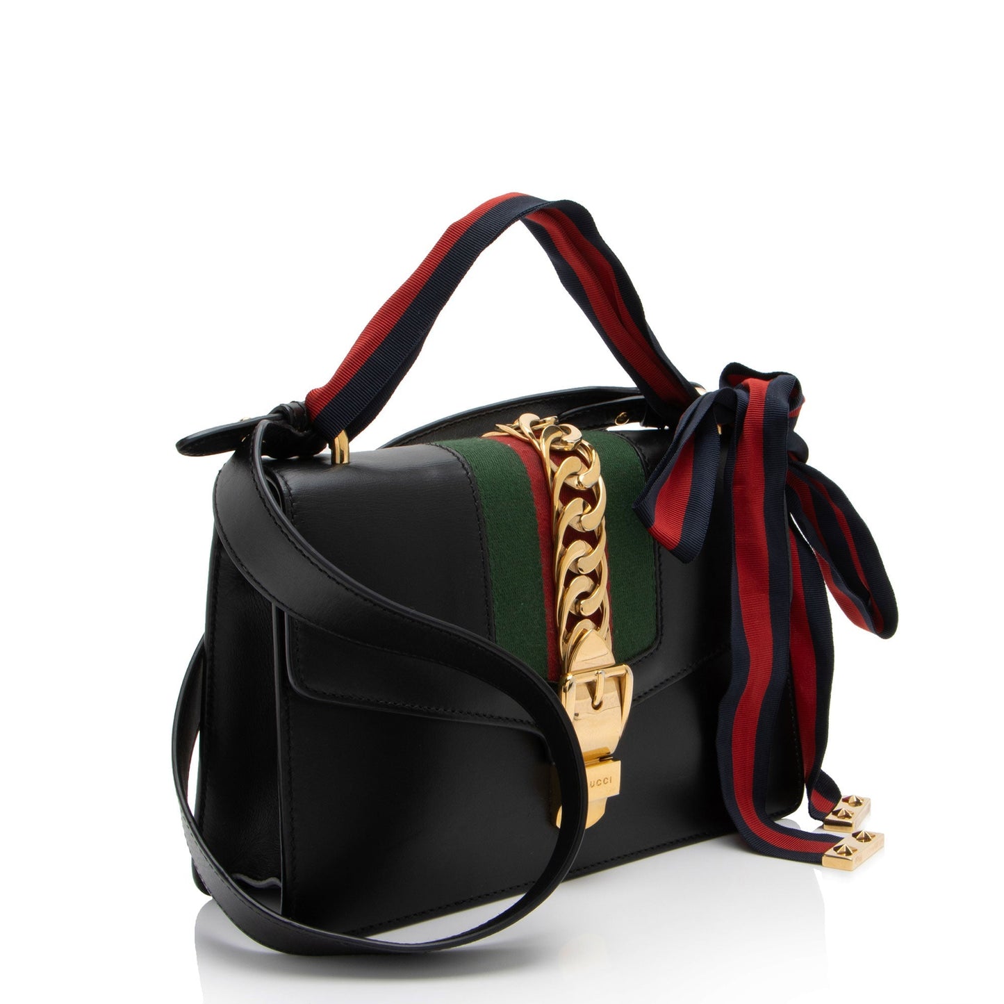 Gucci Sylvie Leather Nylon Black Small Shoulder Bag