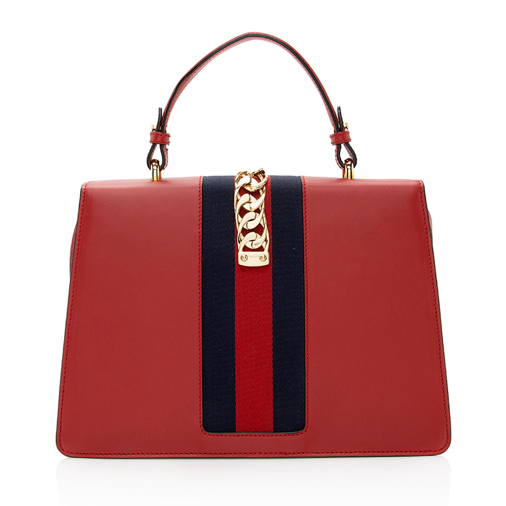 Gucci Sylvie Top Handle SHF Leather Nylon Red Medium Satchel Bag