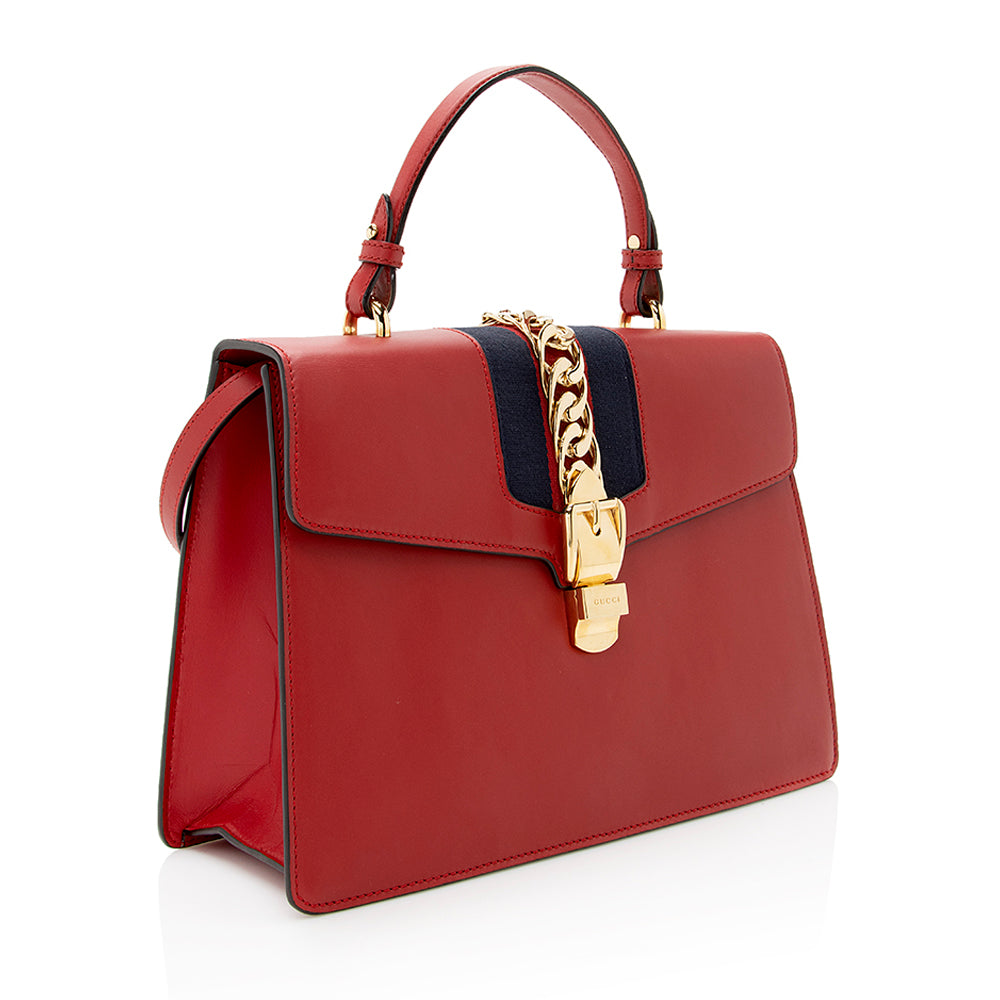 Gucci Sylvie Top Handle SHF Leather Nylon Red Medium Satchel Bag