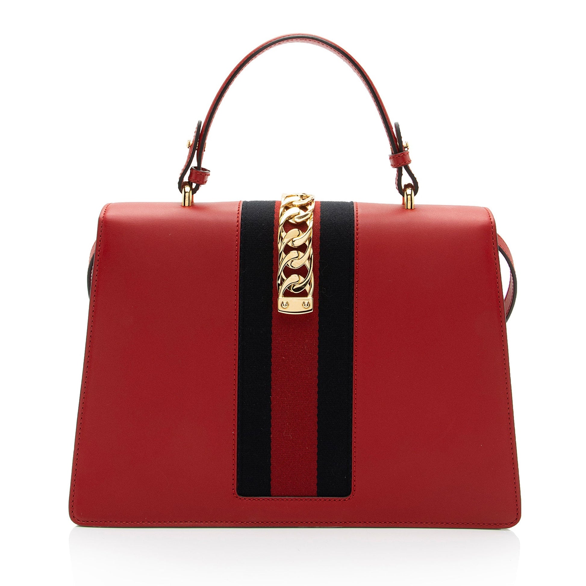 Gucci Sylvie Top Handle SHF-BlCZi9 Leather Nylon Red Medium Satchel Bag