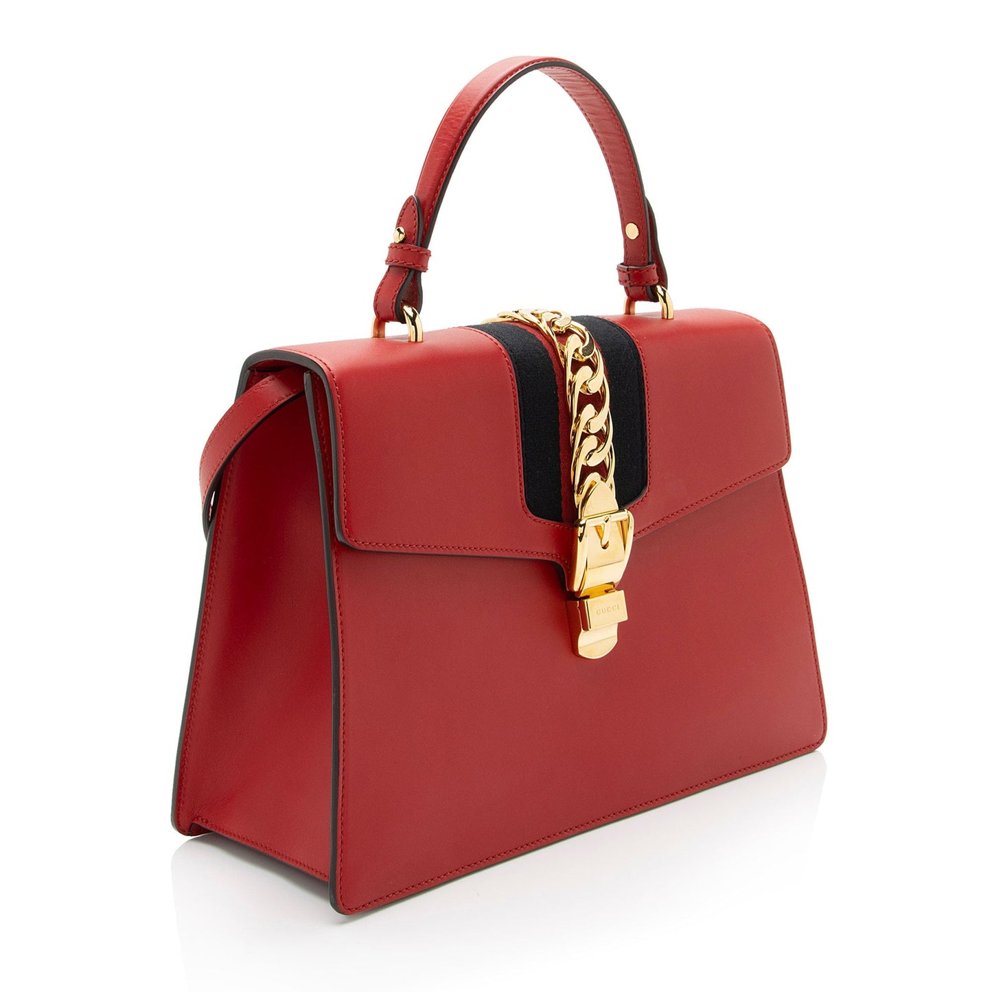Gucci Sylvie Top Handle SHF-BlCZi9 Leather Nylon Red Medium Satchel Bag