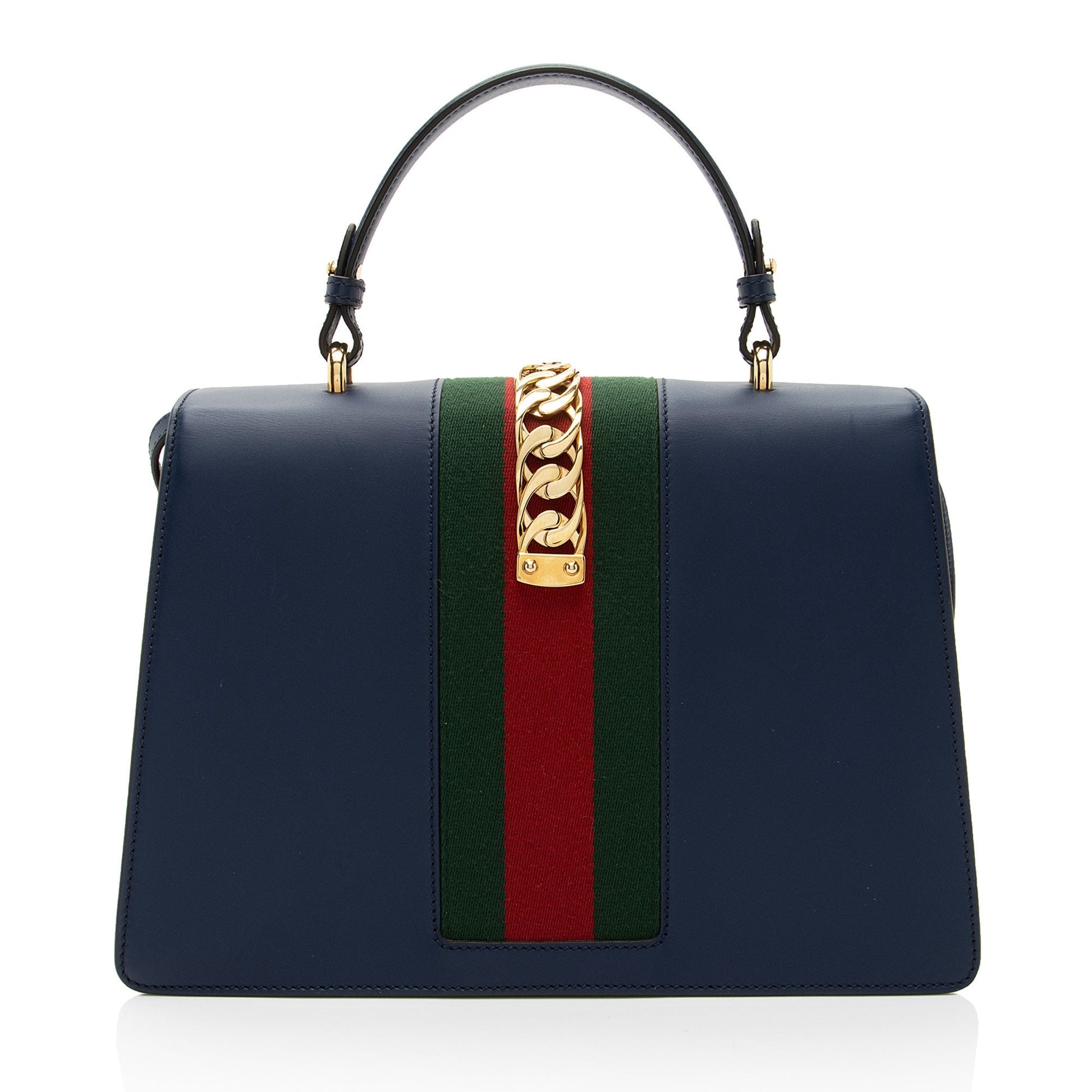 Gucci Sylvie Top Handle SHF-s5Ji15 Leather Nylon Blue Medium Satchel Bag