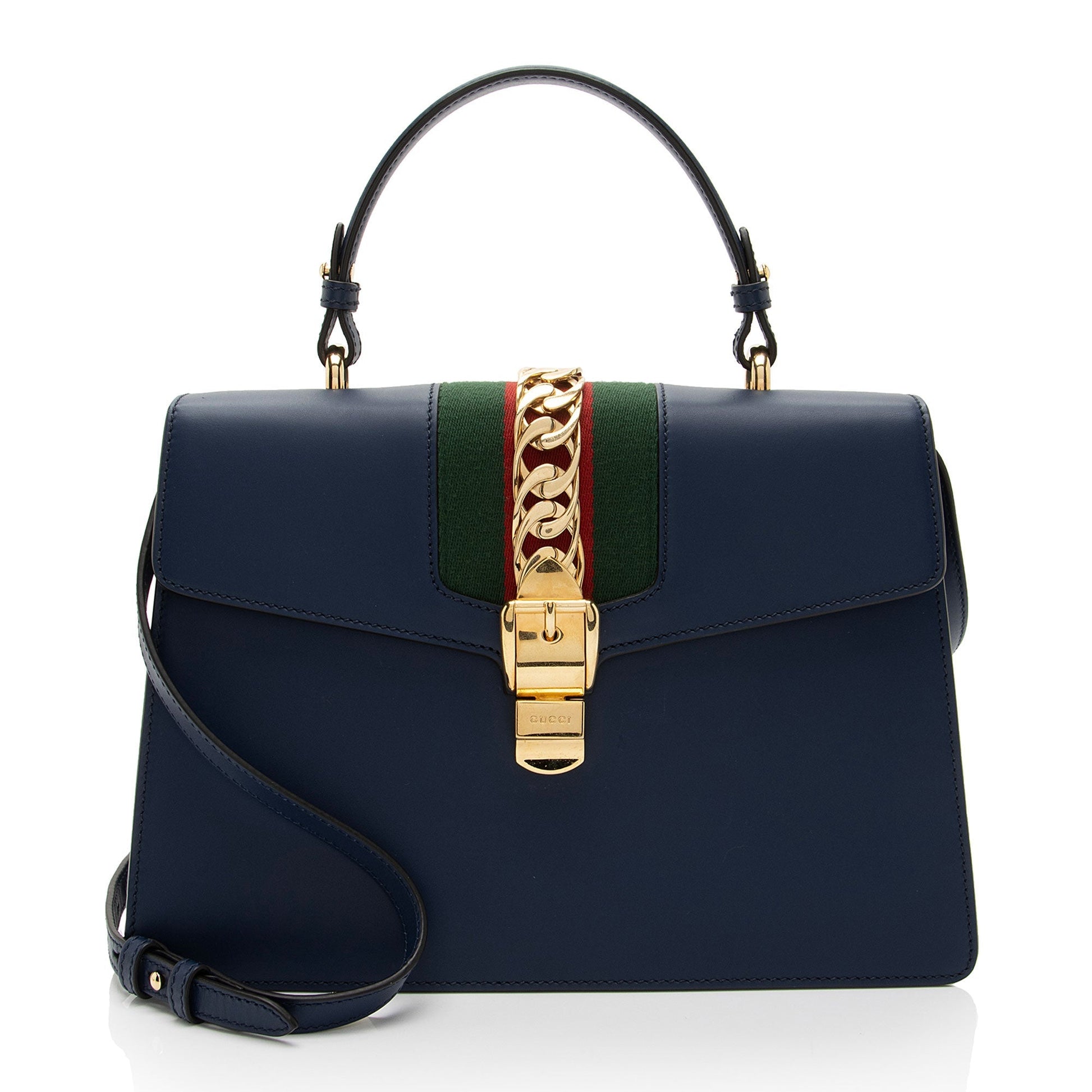 Gucci Sylvie Top Handle SHF-s5Ji15 Leather Nylon Blue Medium Satchel Bag