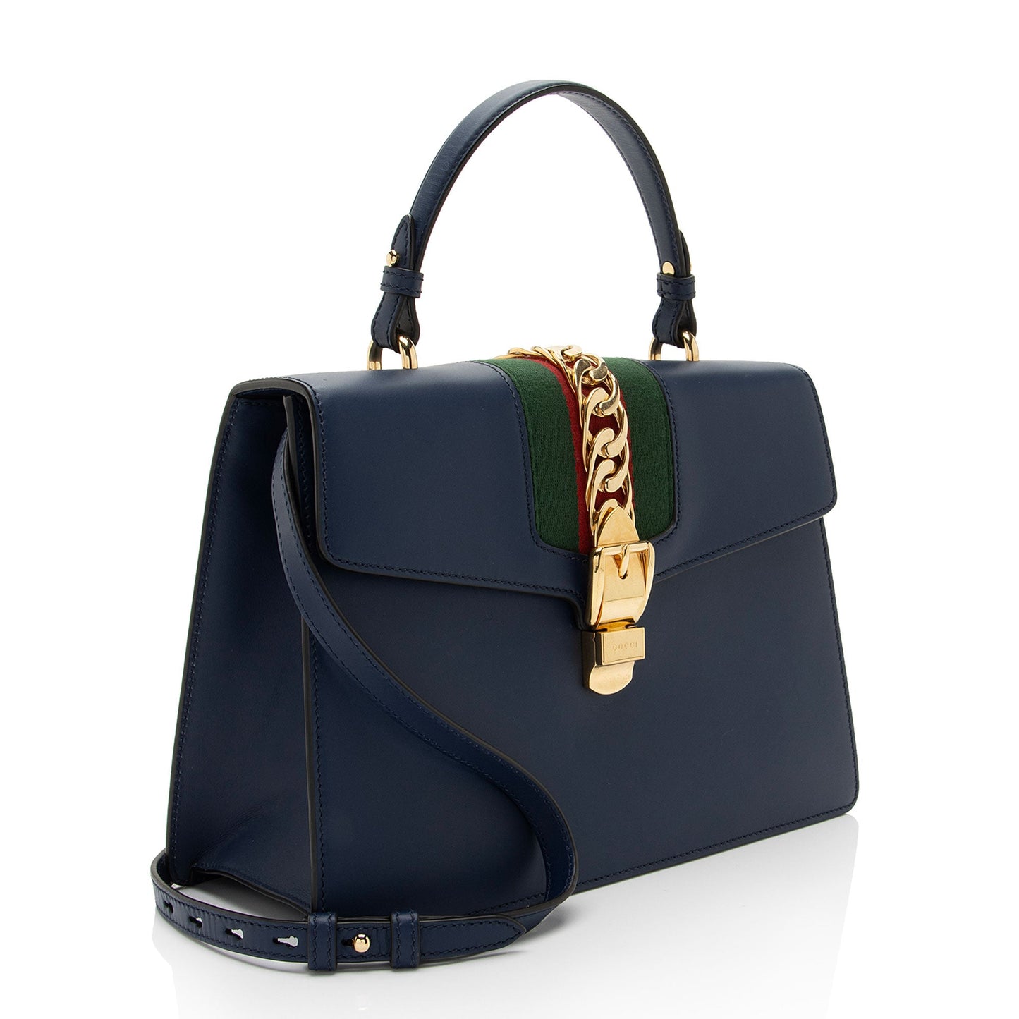 Gucci Sylvie Top Handle SHF-s5Ji15 Leather Nylon Blue Medium Satchel Bag