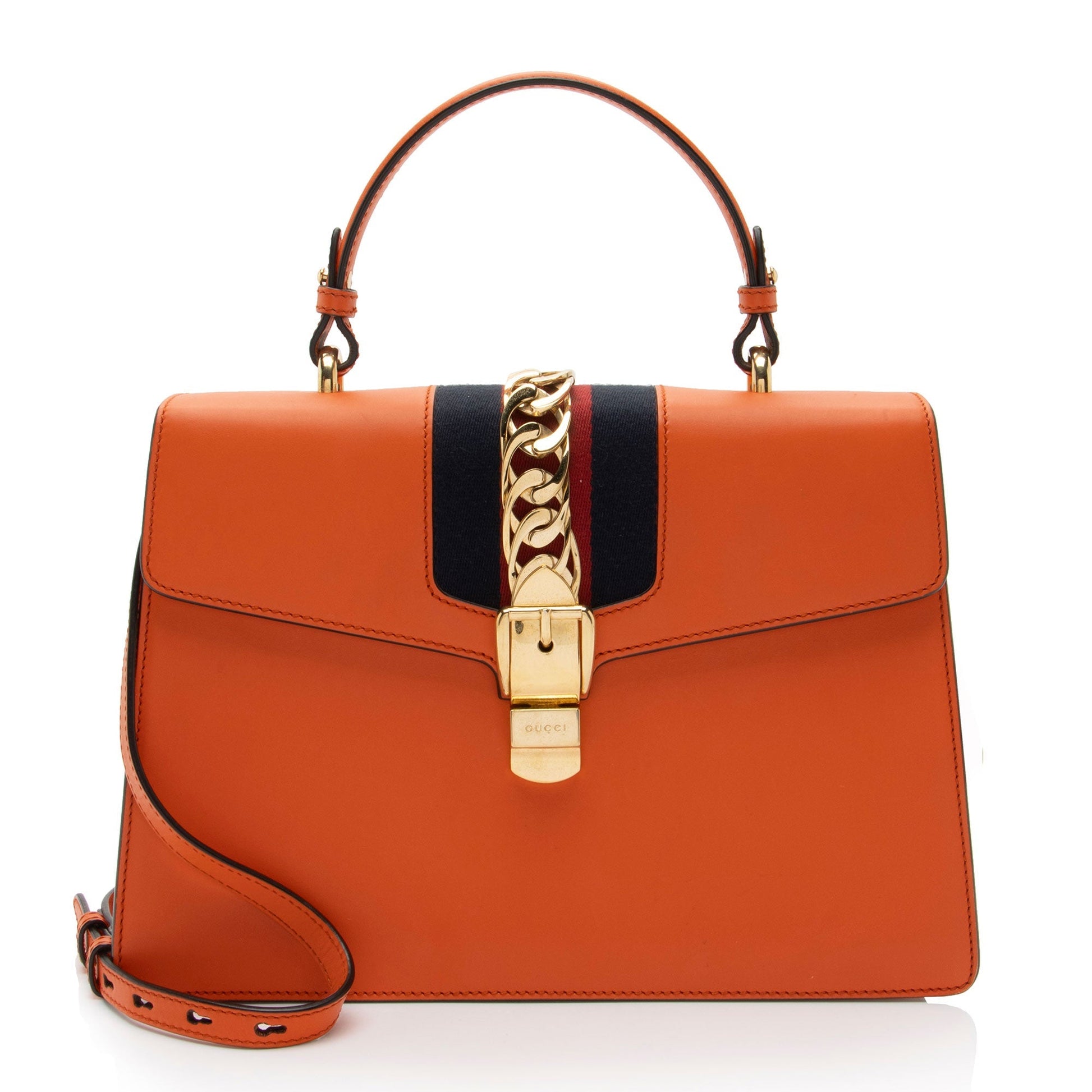 Gucci Sylvie Top Handle SHF-PUOoAN Leather Nylon Orange Medium Satchel Bag