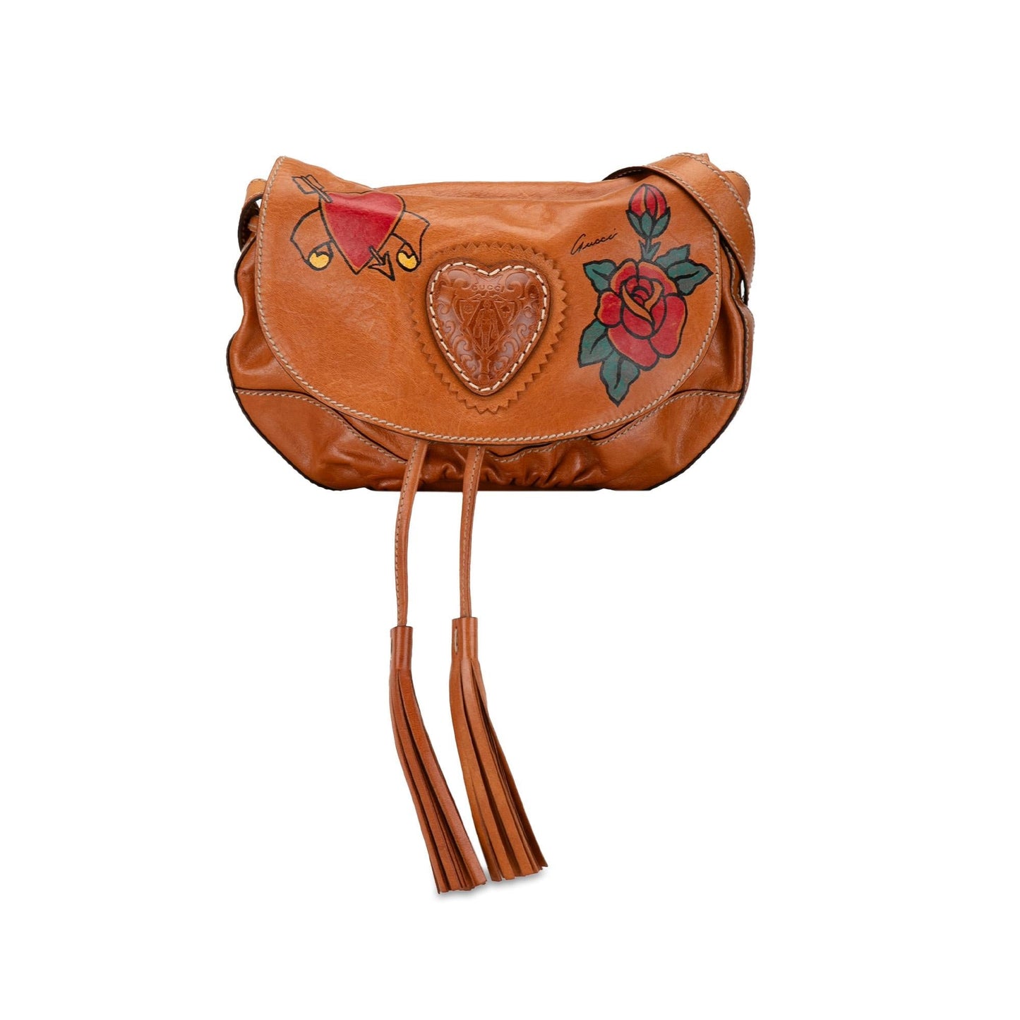 Gucci Tattoo Heart Tribeca SHG-DWNAXw Leather Calf Brown Crossbody Bag