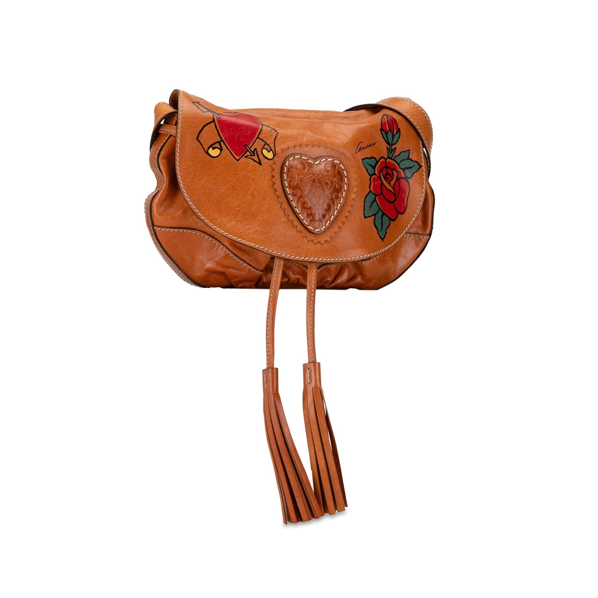 Gucci Tattoo Heart Tribeca SHG-DWNAXw Leather Calf Brown Crossbody Bag