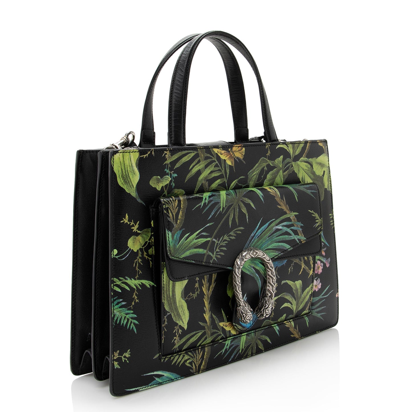 Gucci Tropical Dionysus SHF Leather Black Medium Tote Bag