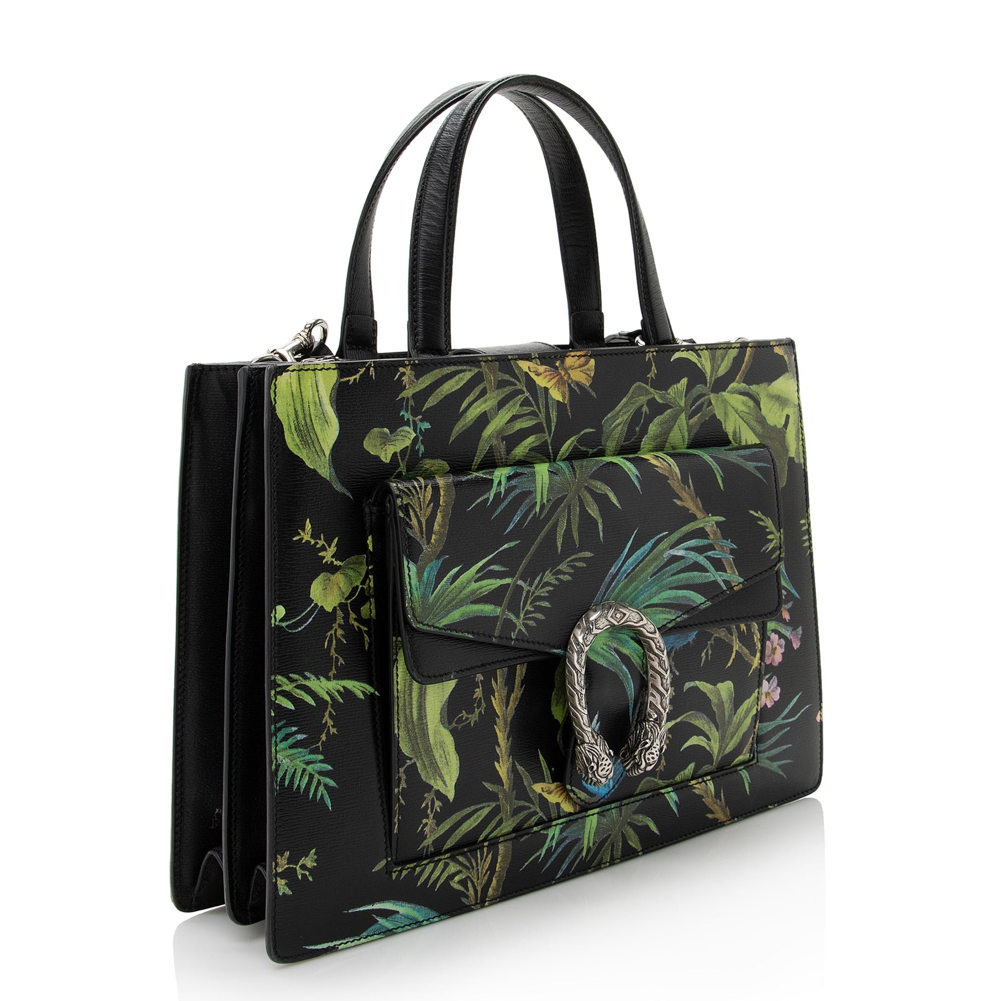Gucci Tropical Dionysus SHF Leather Black Medium Tote Bag