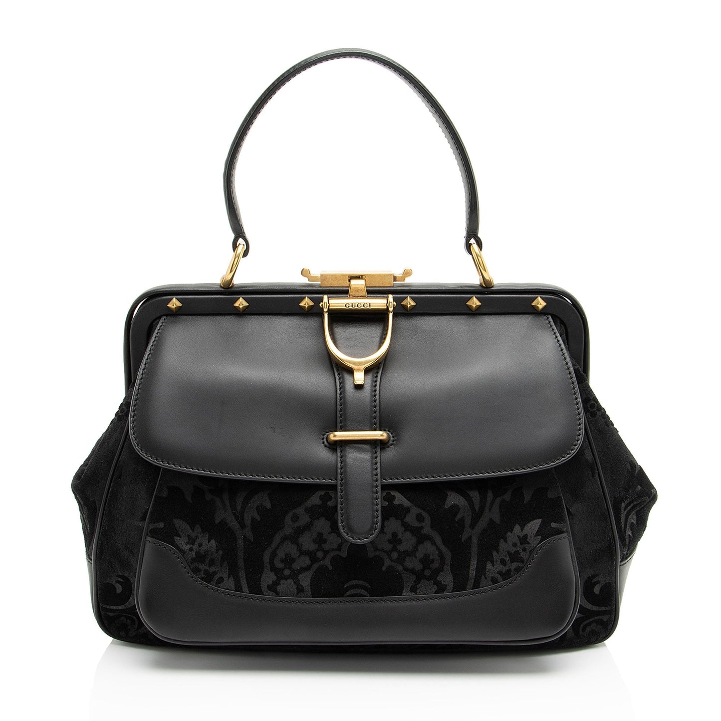 Gucci Velvet Lady Stirrup Leather Black Top Handle Satchel Bag