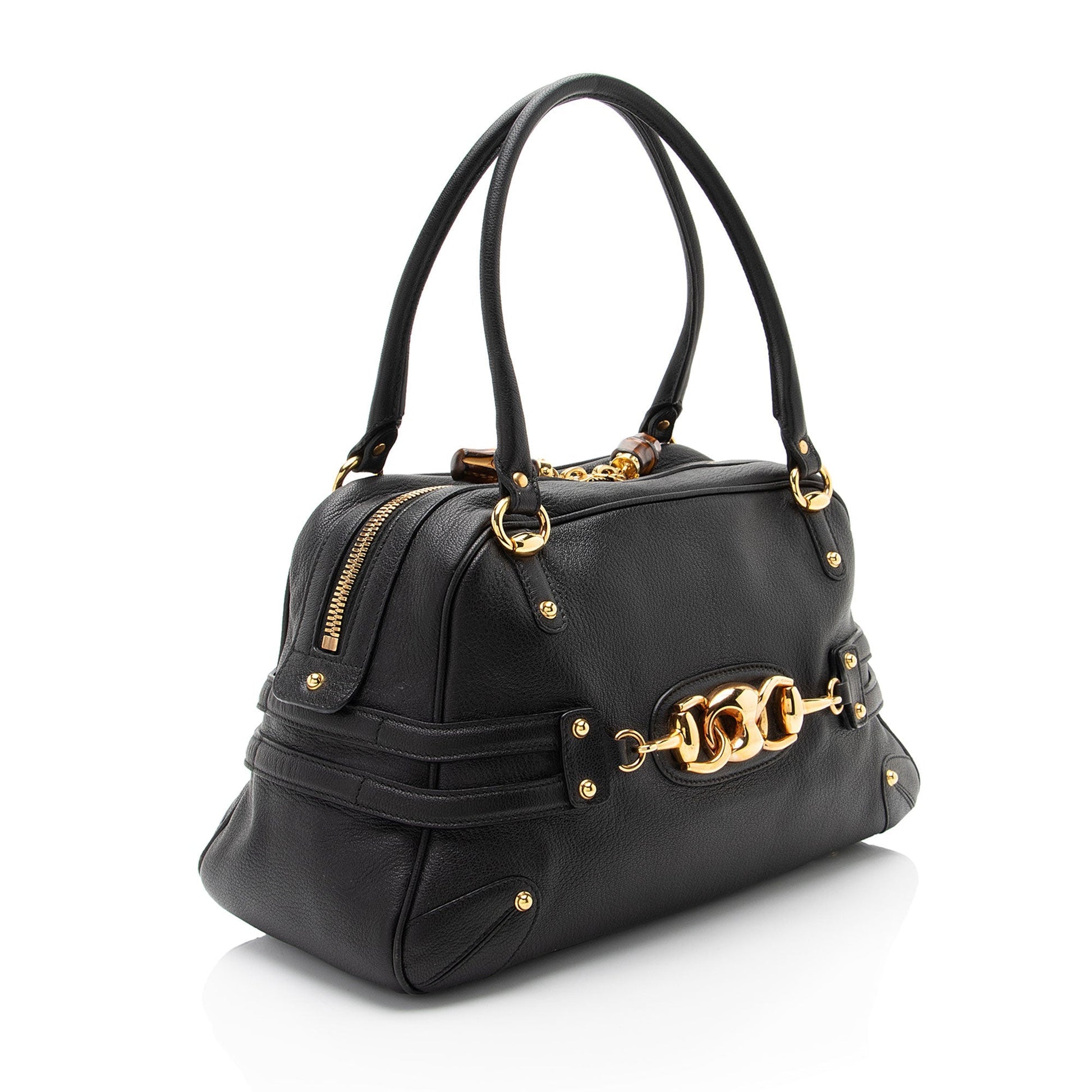 Gucci Bamboo Horsebit Wave SHF-Ka9DSr Leather Black Satchel Bag