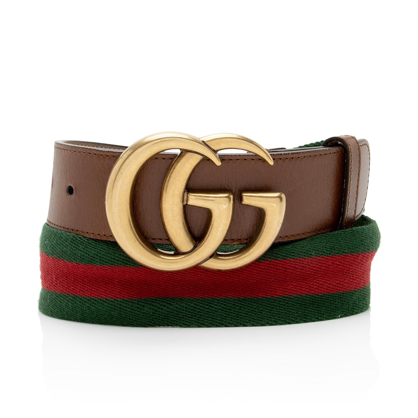Gucci Web GG Marmont Belt - Leather Nylon Brown Red Accessory