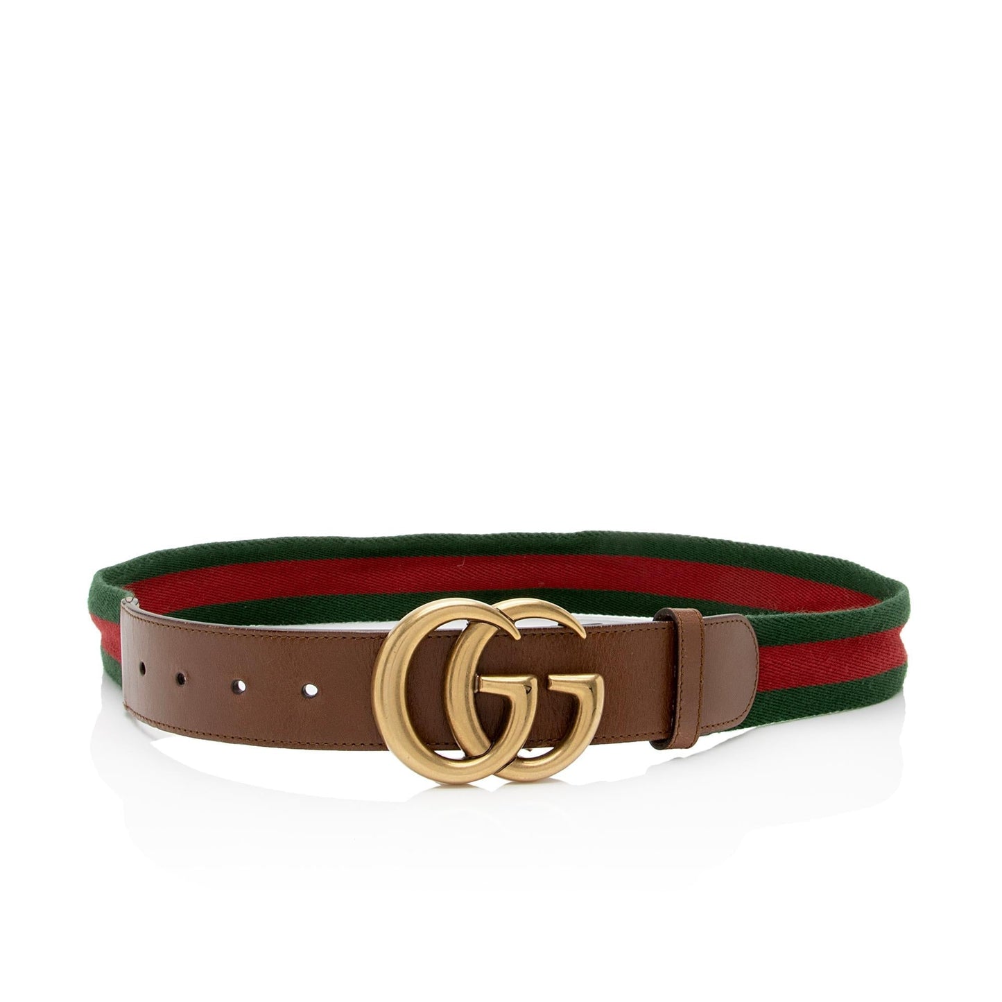 Gucci Web GG Marmont Belt - Leather Nylon Brown Red Accessory