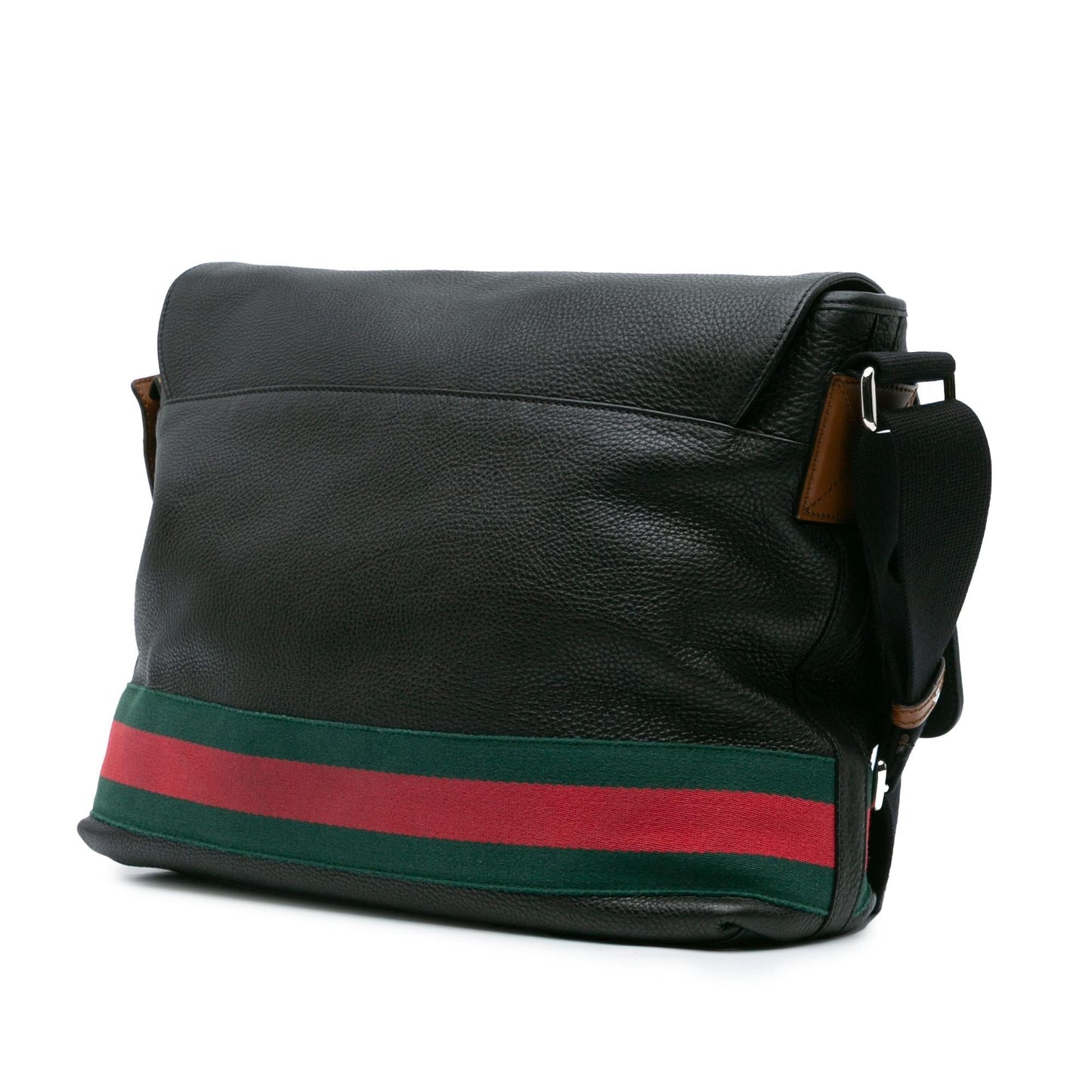 Gucci Web Messenger Leather Calf Black Crossbody Bag