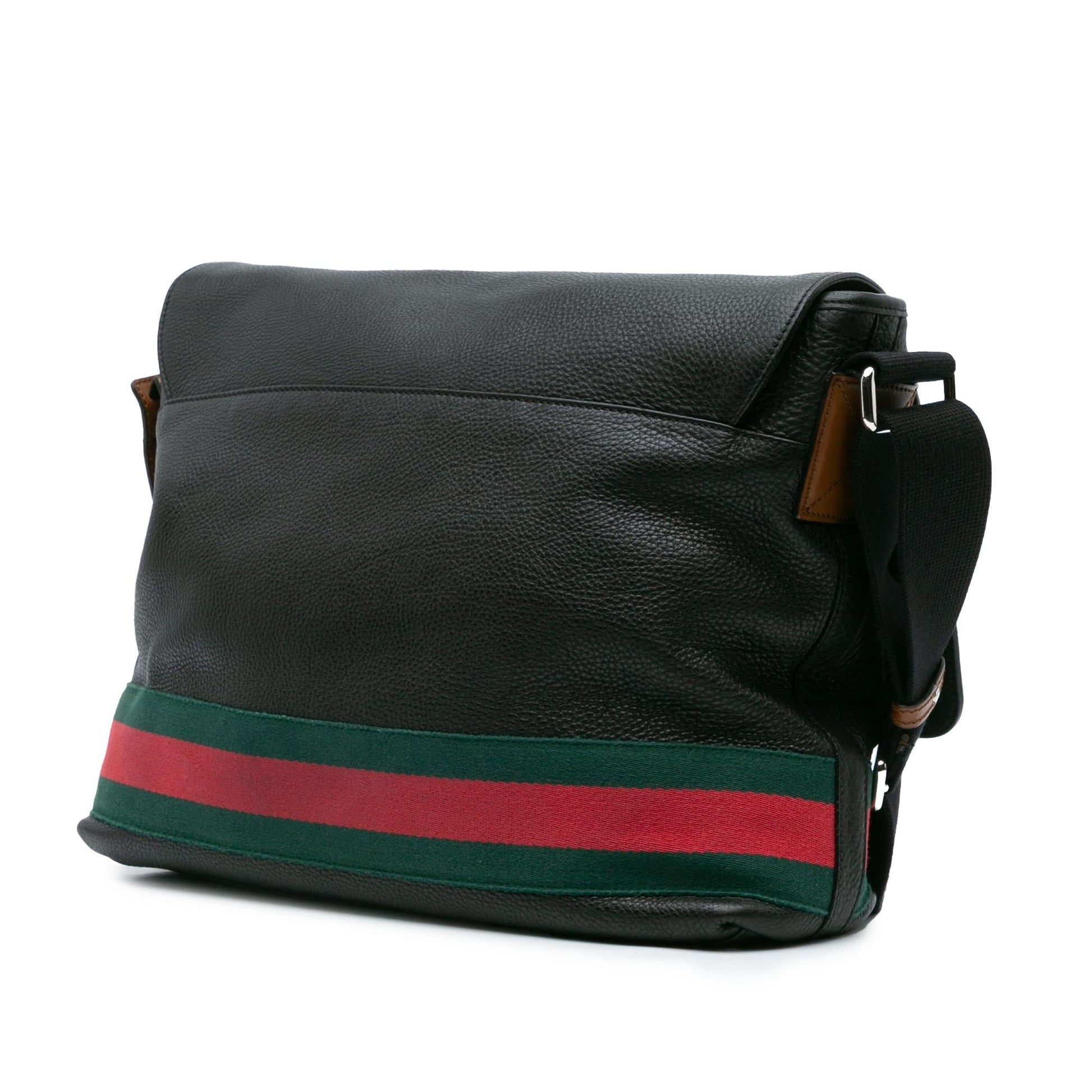 Gucci Web Messenger Leather Calf Black Crossbody Bag