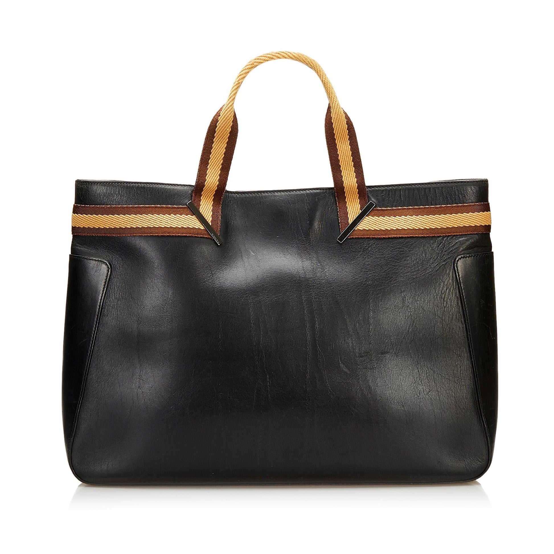 Gucci Web SHG Leather Calf Black Tote Bag