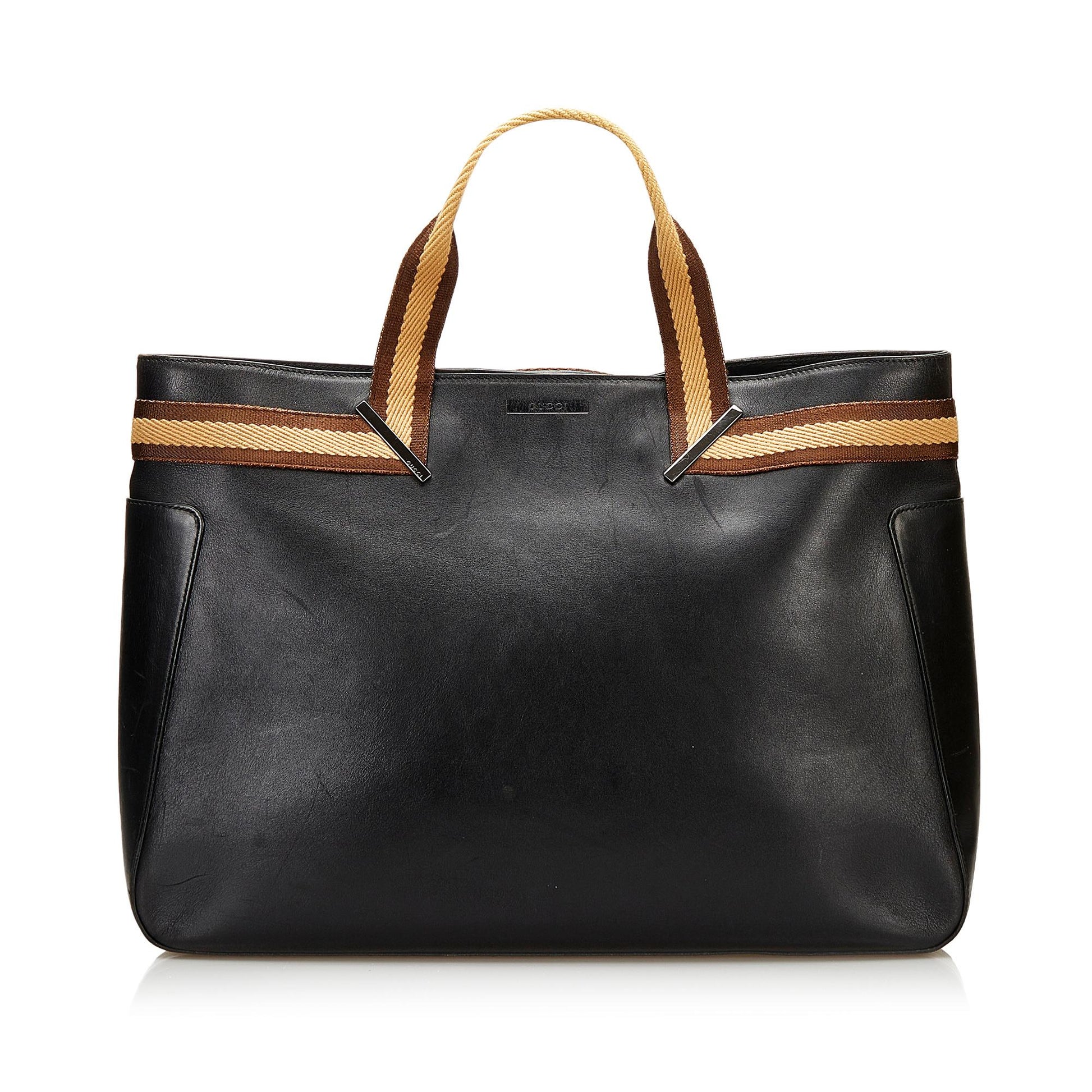 Gucci Web SHG Leather Calf Black Tote Bag