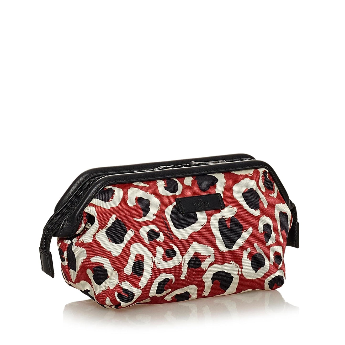 Gucci Leopard Printed Pouch SHG Nylon Red Handbag
