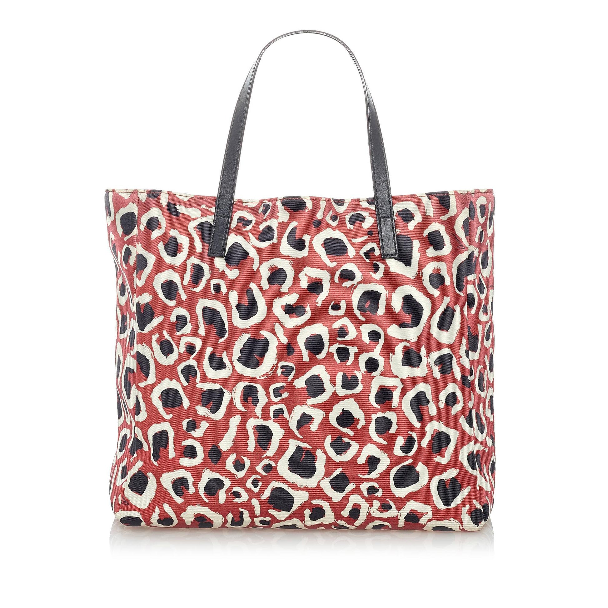 Gucci Leopard Printed SHG Nylon Red Tote Bag