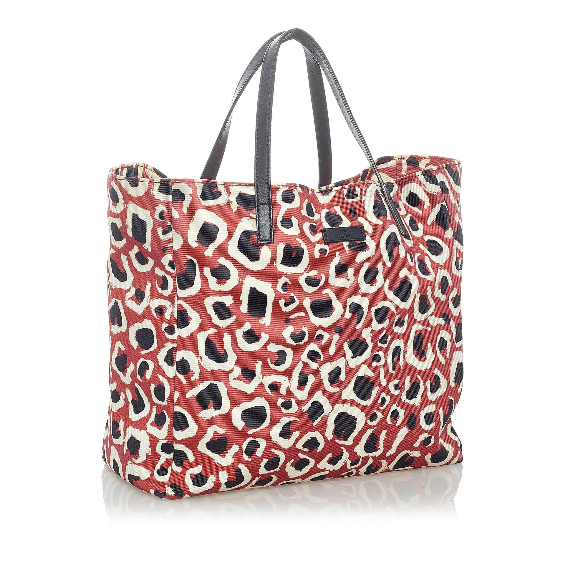 Gucci Leopard Printed SHG Nylon Red Tote Bag