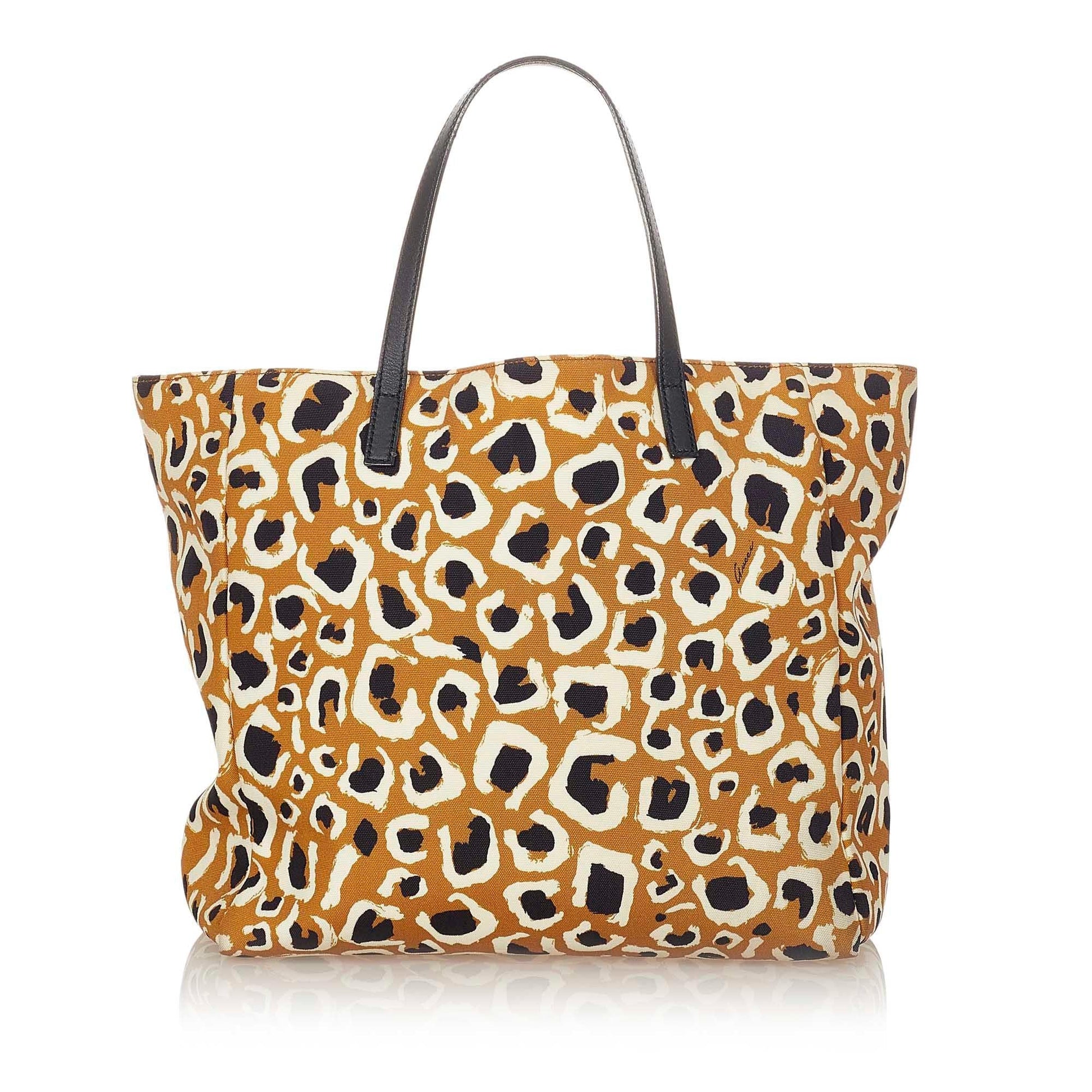 Gucci Leopard Printed SHG Nylon Black Brown Tote Bag