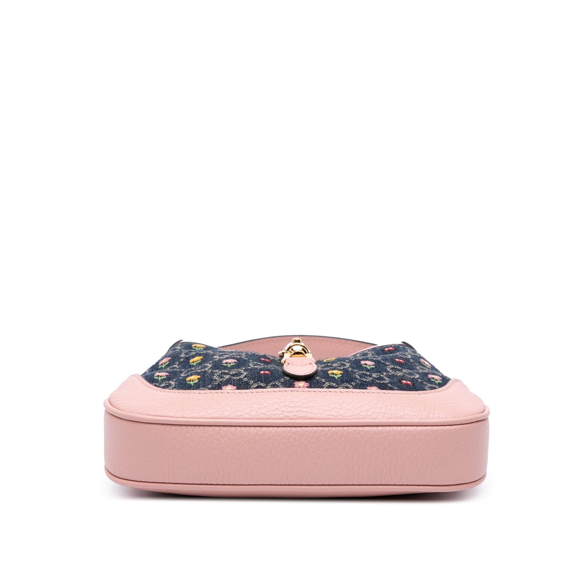 Gucci Limited Edition GG Embroidered Floral Denim Mini Crossbody Bag