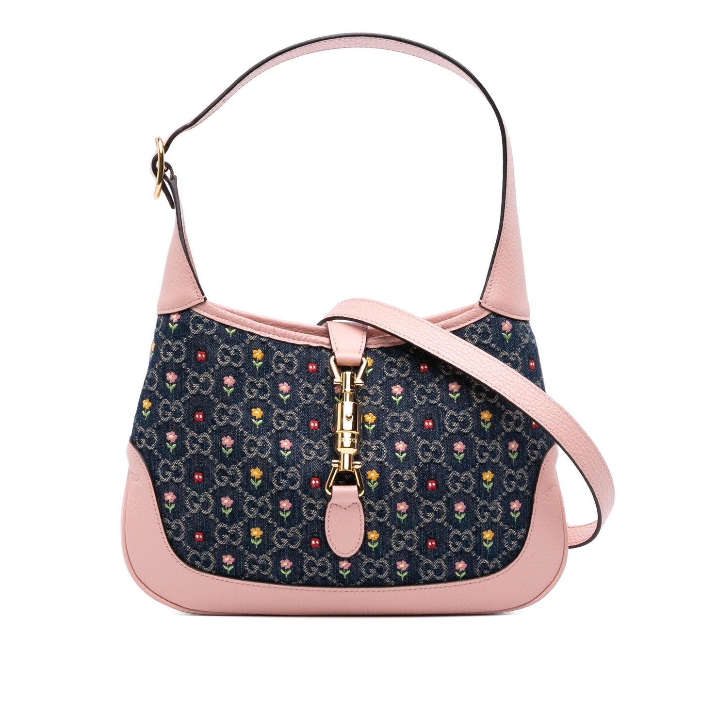 Gucci Limited Edition GG Embroidered Floral Denim Small Crossbody Bag