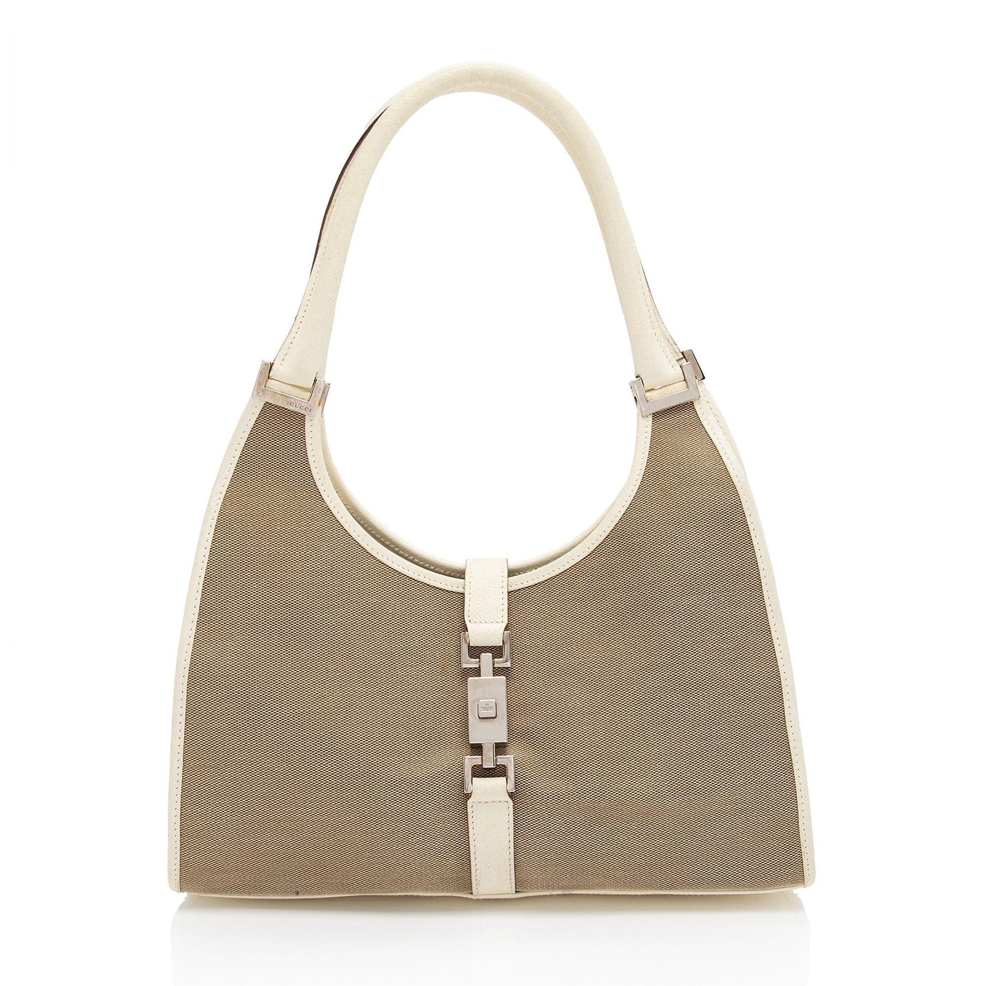 Gucci Linen Bardot SHF-nZNLKy Leather White Beige Shoulder Bag