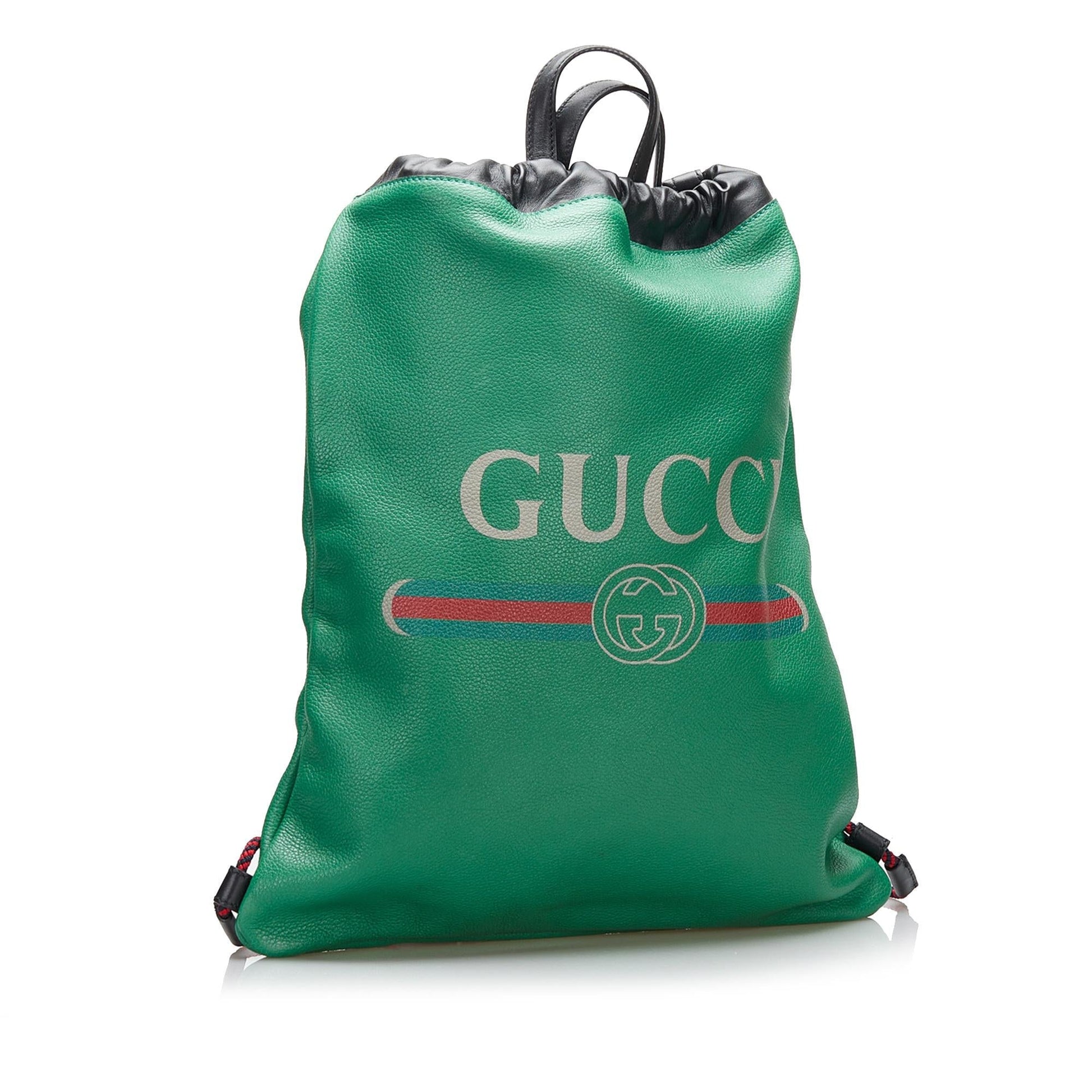 Gucci Drawstring Backpack SHG-hyZod1 Calf Green Logo Jewelry