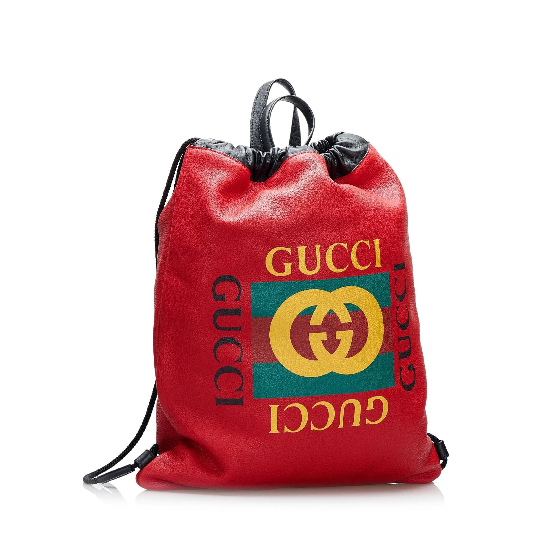 Gucci Drawstring Backpack SHG-Pk7mwg Calf Red Logo Jewelry