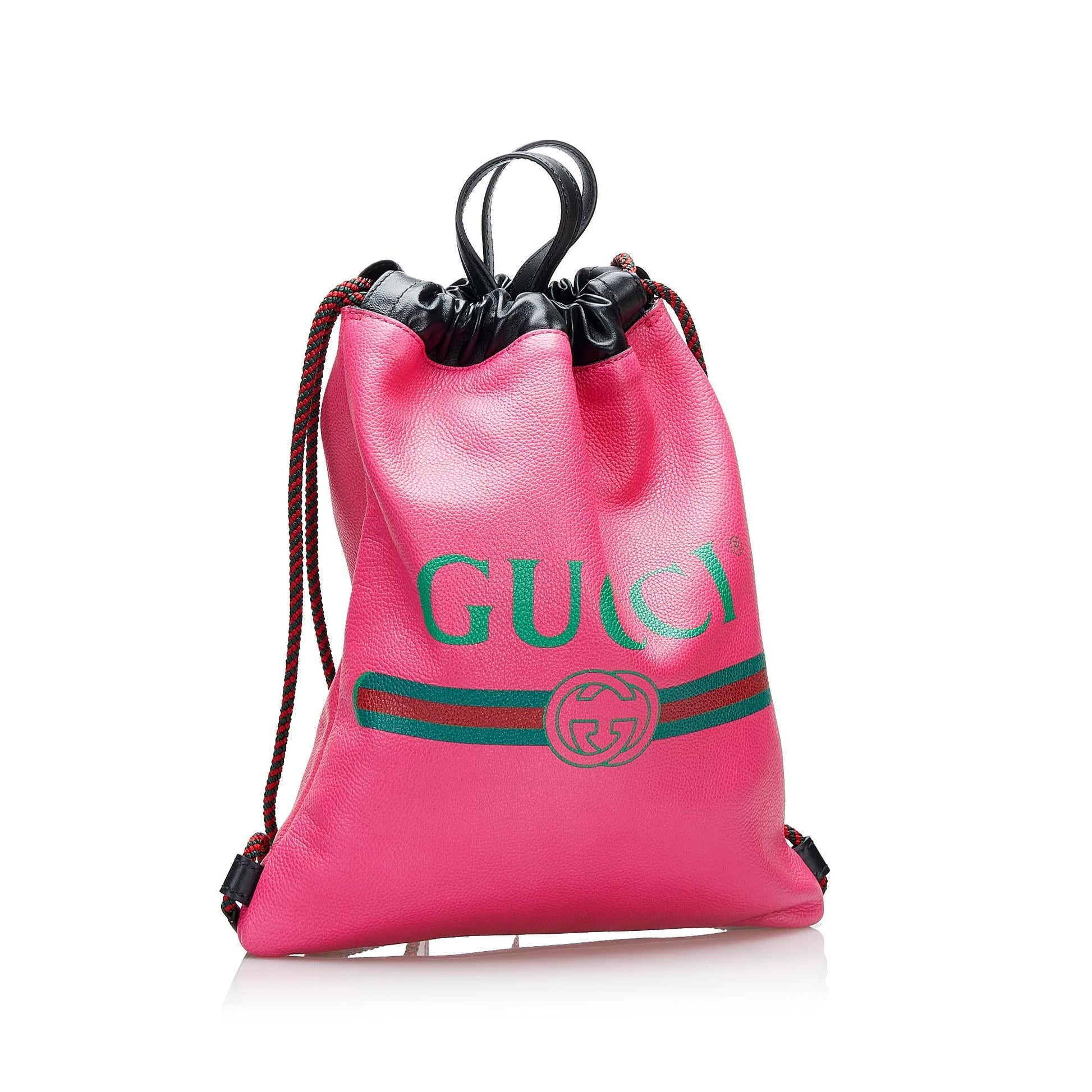 Gucci Drawstring Backpack SHG-7Bj0RA Calf Pink Logo Jewelry