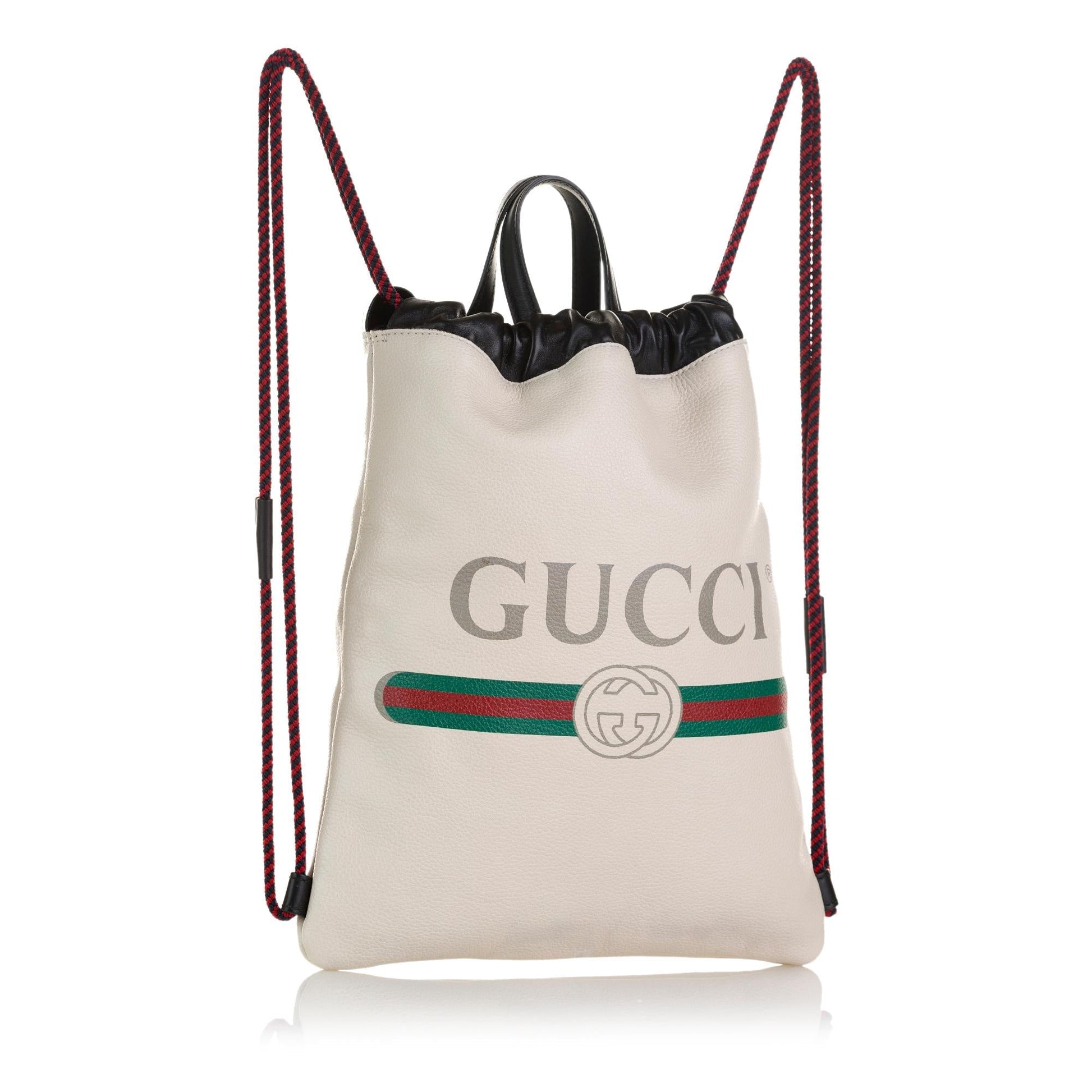Gucci Drawstring Backpack SHG-Vl8urK Calf White Logo Jewelry