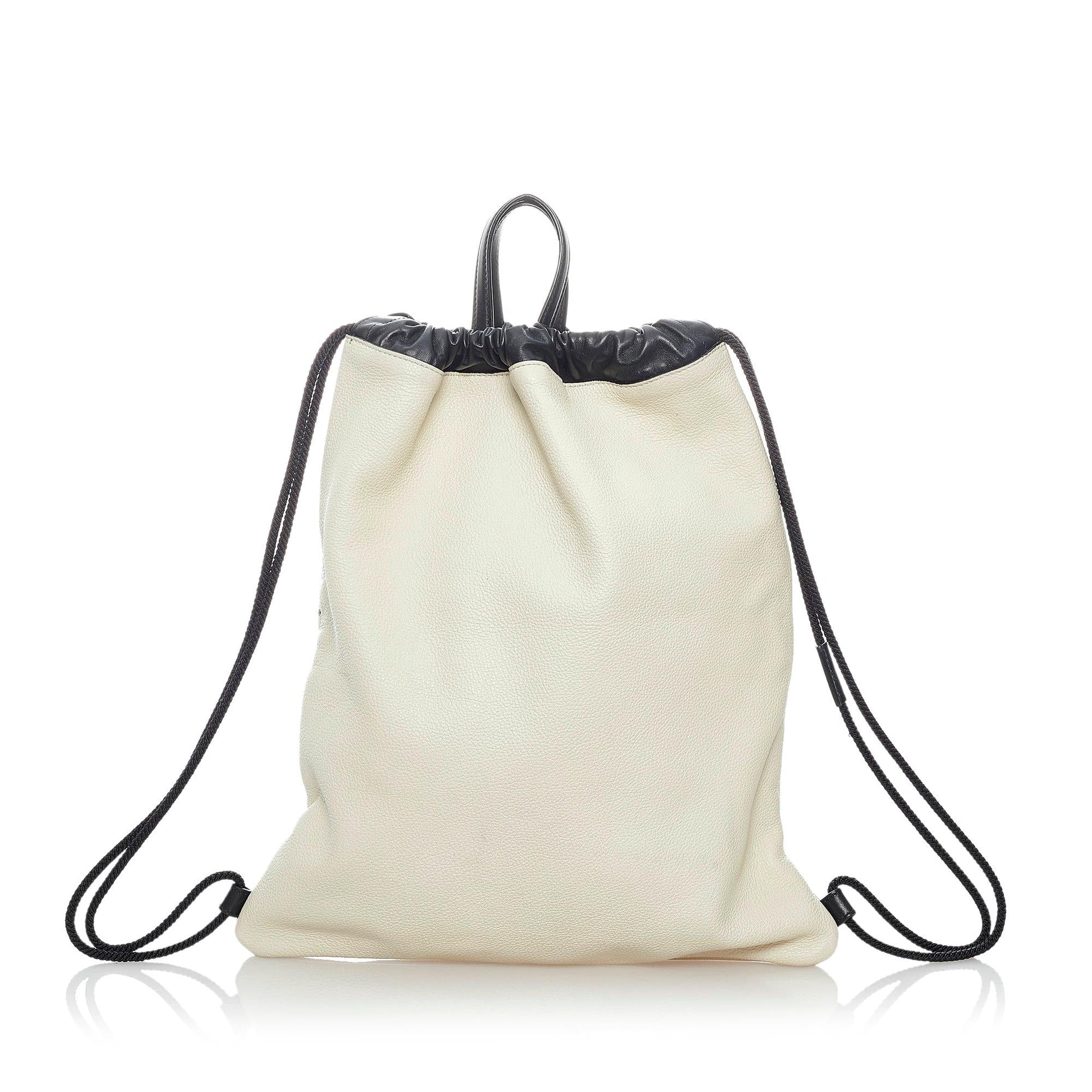 Gucci Drawstring Backpack SHG Leather Calf White Logo Jewelry