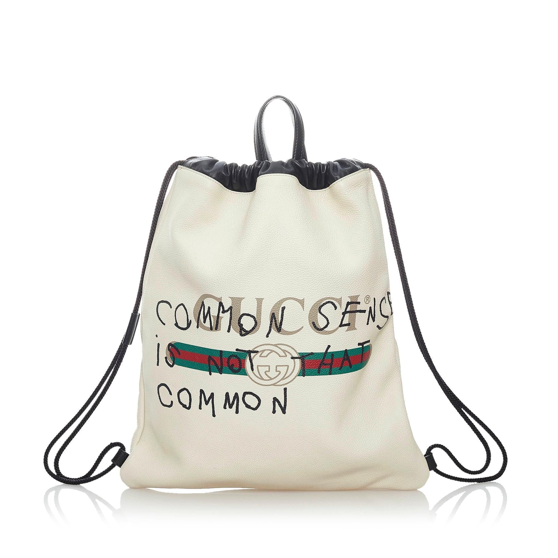 Gucci Drawstring Backpack SHG Leather Calf White Logo Jewelry
