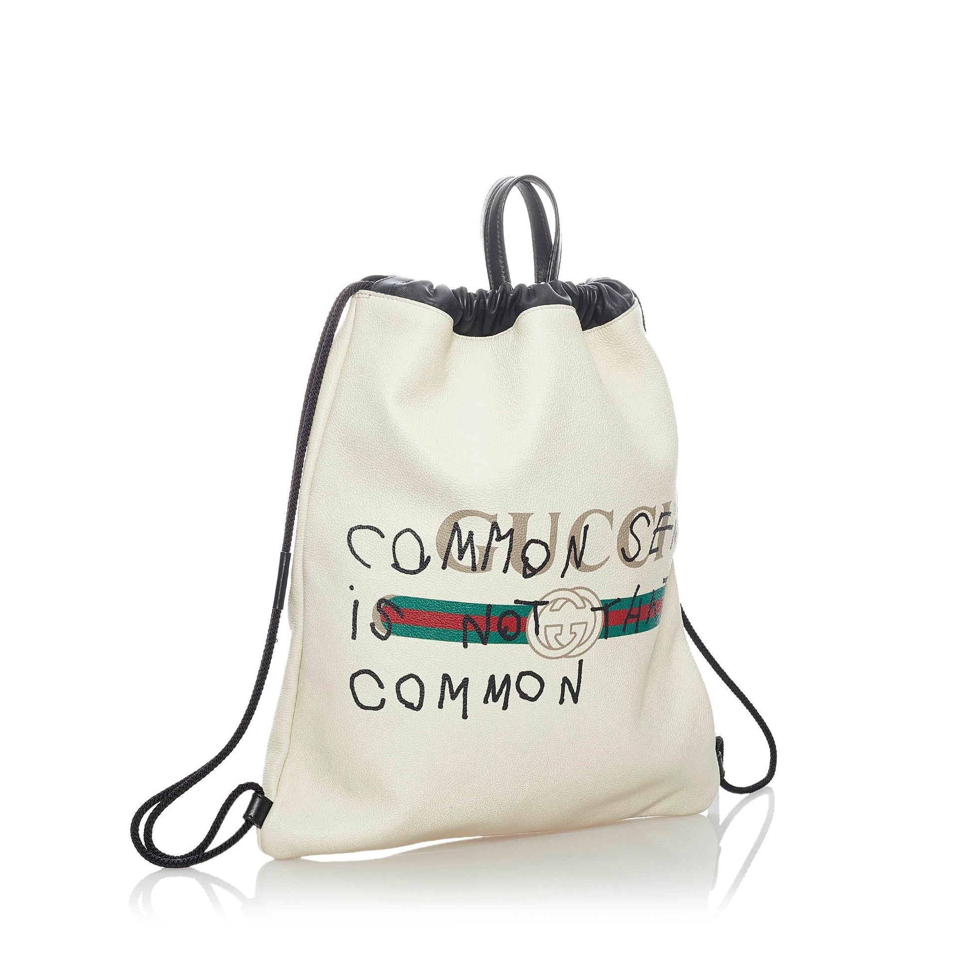 Gucci Drawstring Backpack SHG Leather Calf White Logo Jewelry