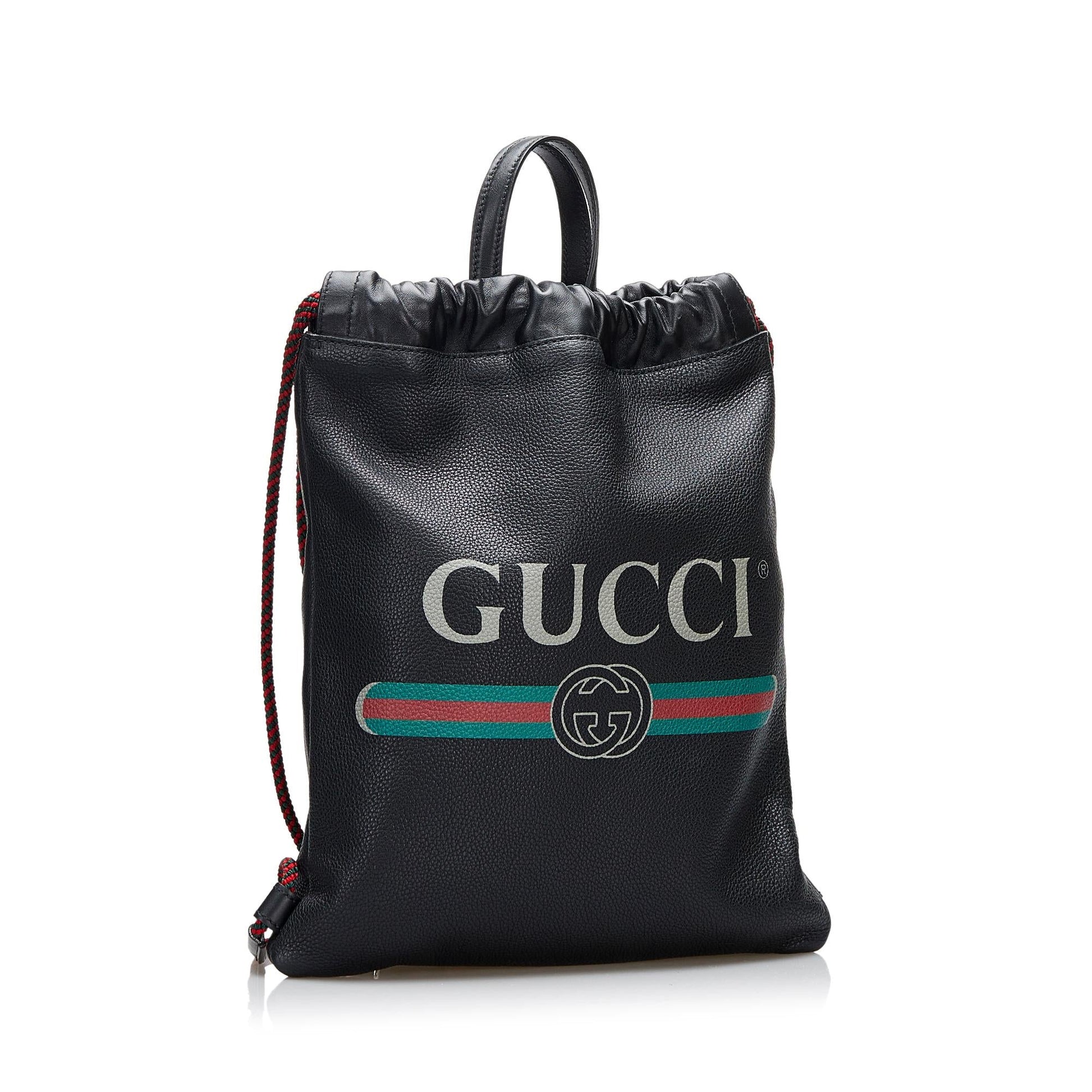 Gucci Drawstring Backpack SHG-f1YPPC Leather Calf Black Logo Jewelry
