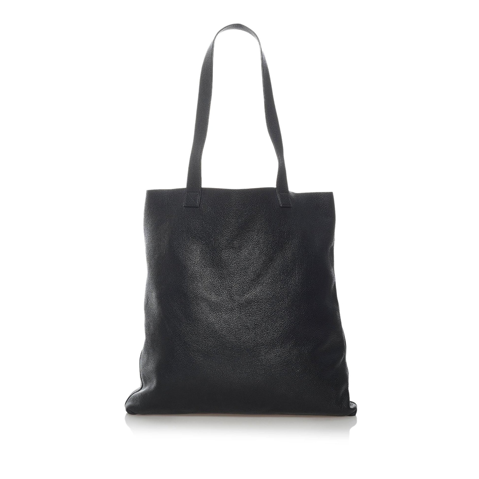 Gucci SHG Leather Calf Black Logo Tote Bag