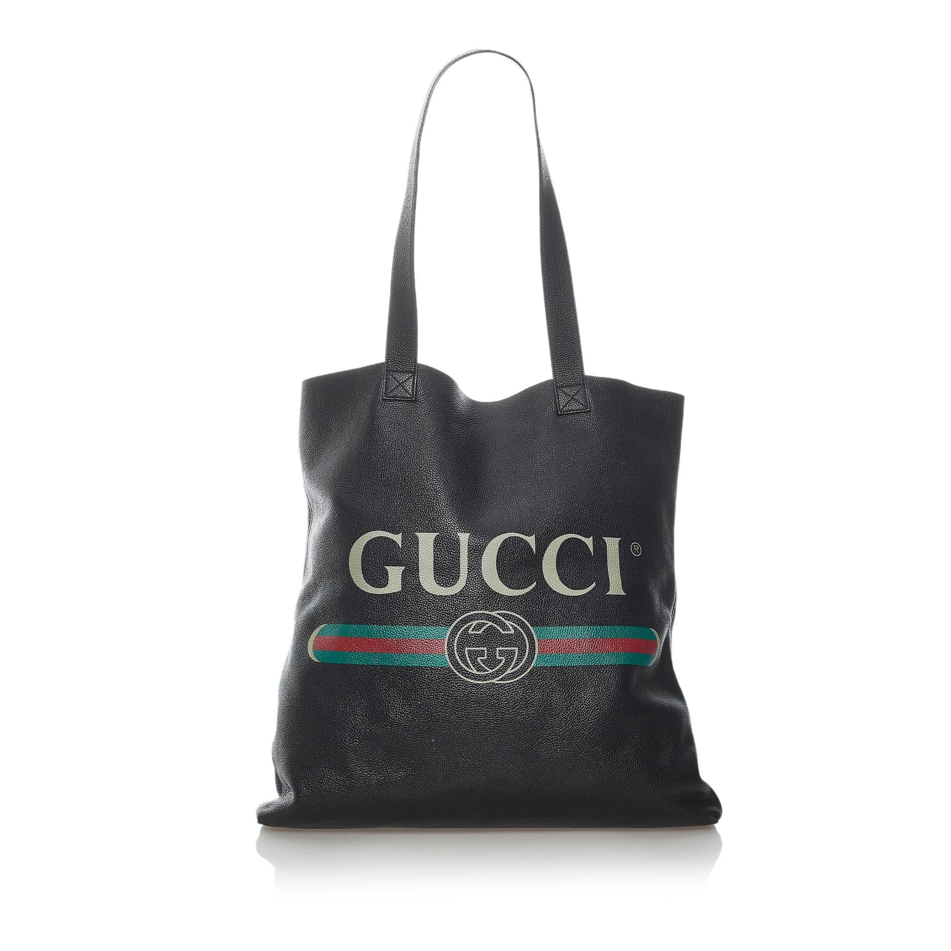 Gucci SHG Leather Calf Black Logo Tote Bag