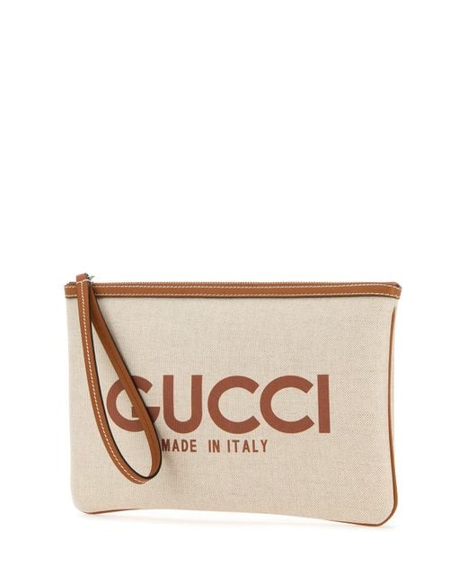Gucci PRINT & WRISTLET Leather Canvas Logo Clutch Bag