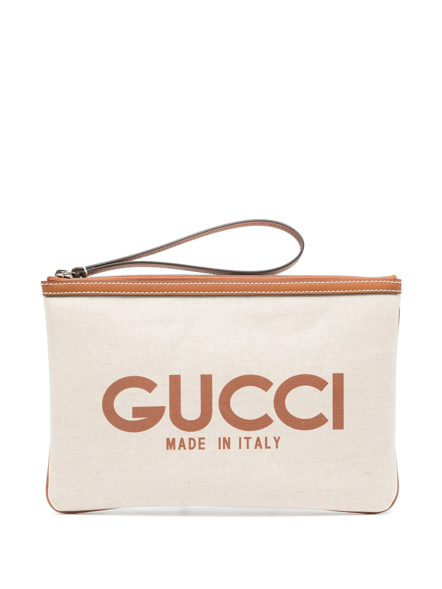 Gucci PRINT & WRISTLET Leather Canvas Logo Clutch Bag