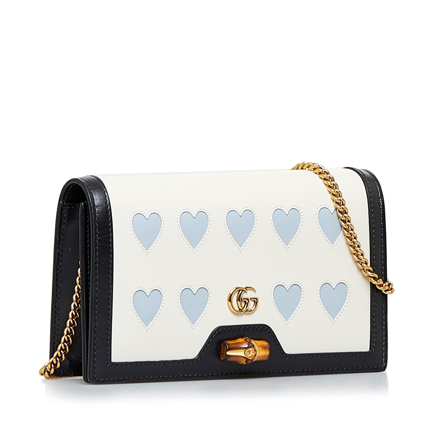 Gucci Lovelight Bamboo Diana Wallet on Calf White Chain Crossbody Bag